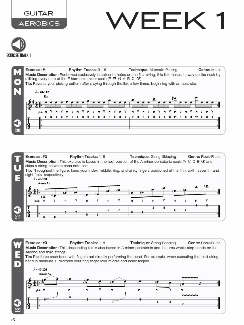 Guitar Aerobics Book Online Audio: 52-Week One-Lick-Per-Day Workout Program for Guitar Technique
