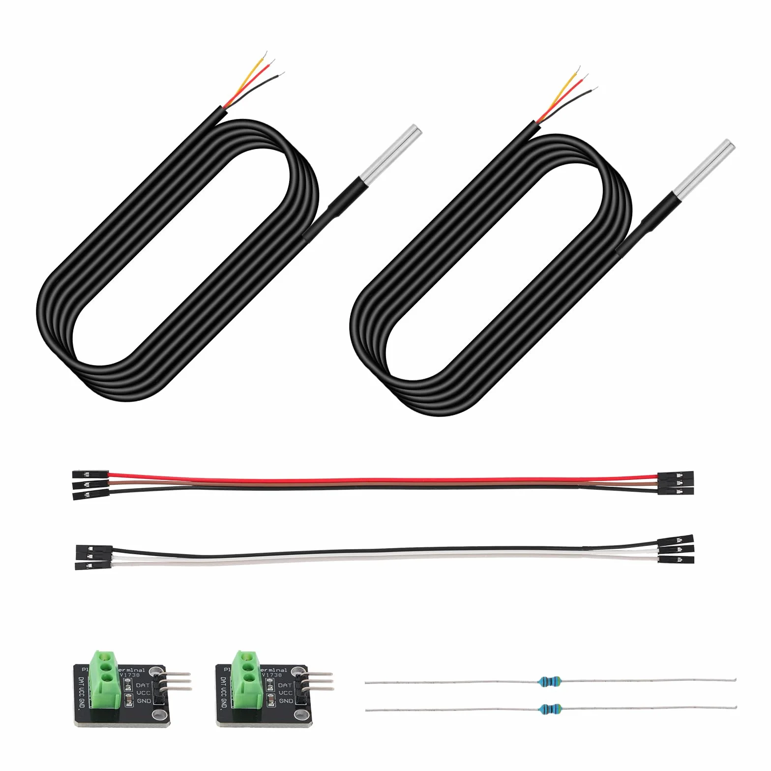 Zestaw 2 Sond Czujnika Temperatury, Wodoodporna Sonda Czujnika Temperatury DS18B20 z Panelem Adaptera Igły Oporowej i Przewodem DuPont do Projektów DIY Arduino i Raspberry Pi