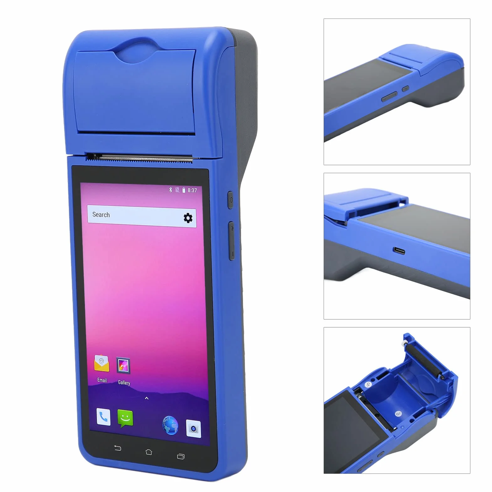 Drukarka Paragonów Biznesowych, Drukarka Termiczna 58 Mm z Ekranem Dotykowym Android OS 5,5", Obsługa Ręcznych Urządzeń POS 4G, Bluetooth, Wi-Fi dla Androida 8.1.0, dla Restauracji,(Niebieski)