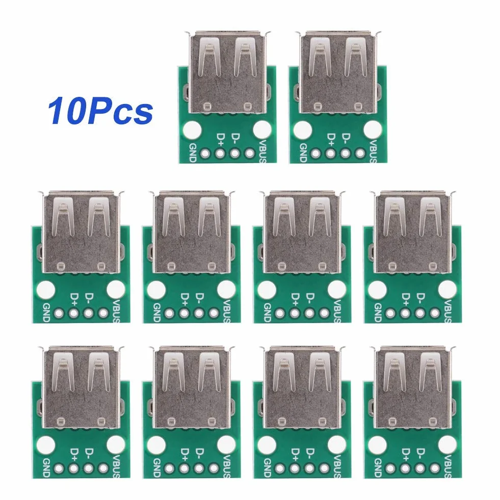 10 sztuk tabliczka zaciskowa USB, adapter USB do płytki DIP, 2,54 mm żeńskie złącze USB do lutowania, tabliczka zaciskowa USB typu A 4-pinowa tablica korkowa Mini gniazdo USB do montażu na panelu