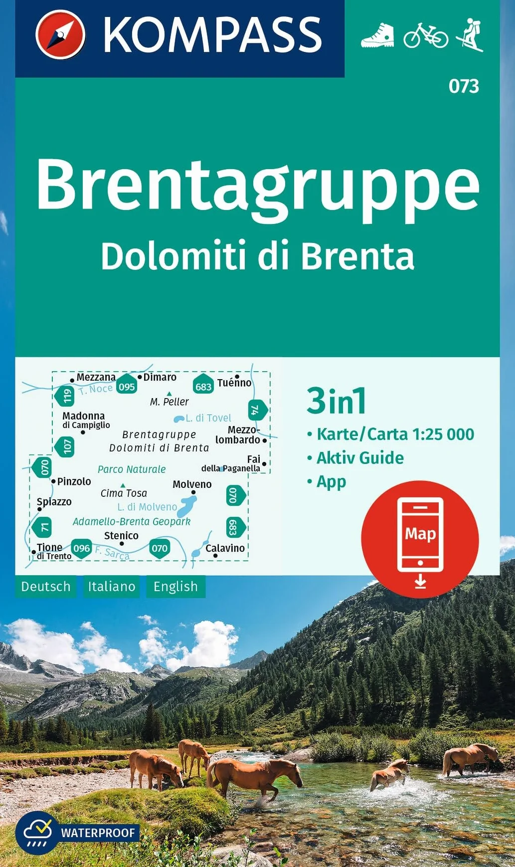 KOMPASS Cartina escursionistica n. 073 Dolomiti di Brenta 3in1 Wanderkarte mit Aktiv Guide