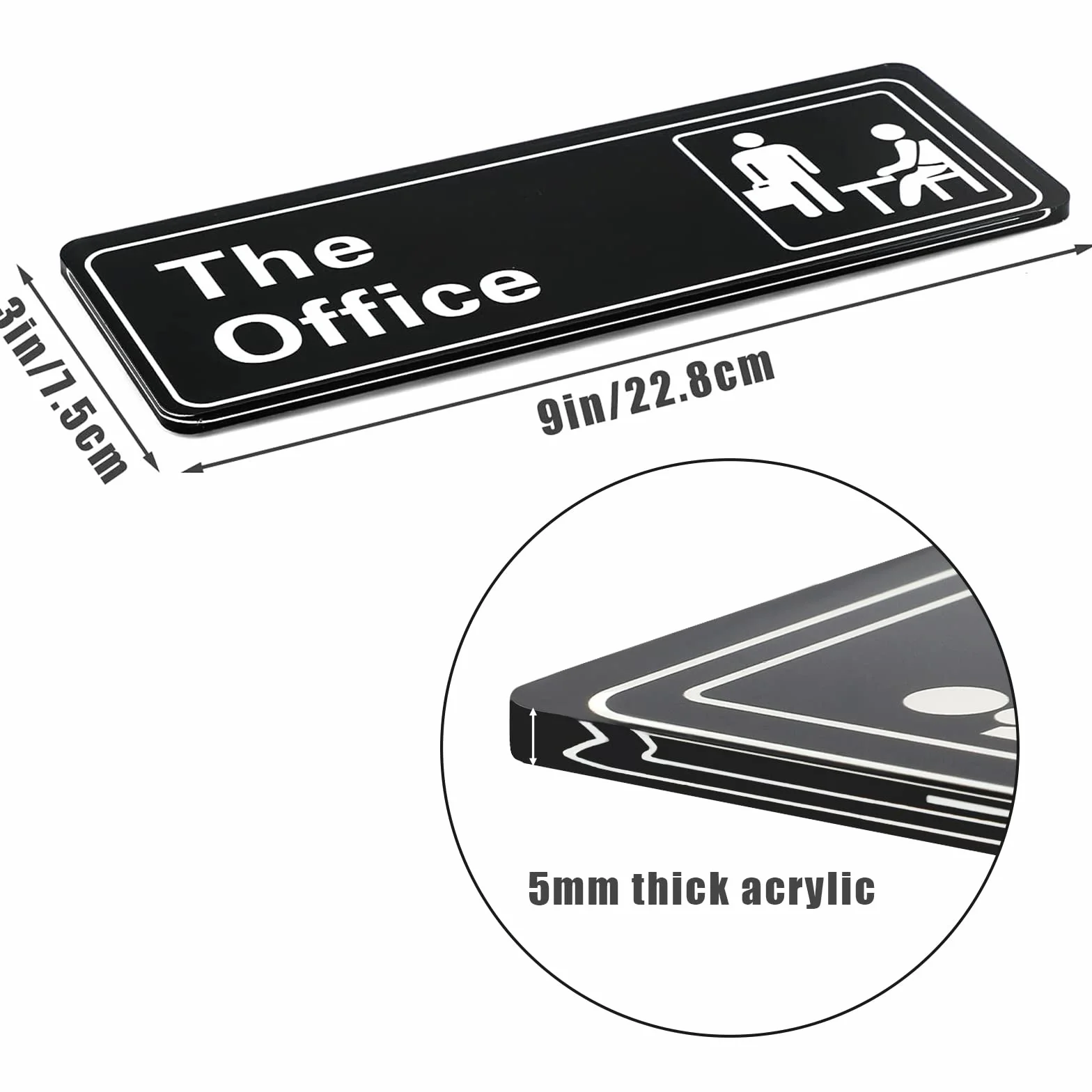 LUTER biurowa tabliczka na drzwi akrylowa z napisem The Office samoprzylepna tabliczka łatwa instalacja 8,1 x 22,9 x 0,5 cm (czarna i biała)