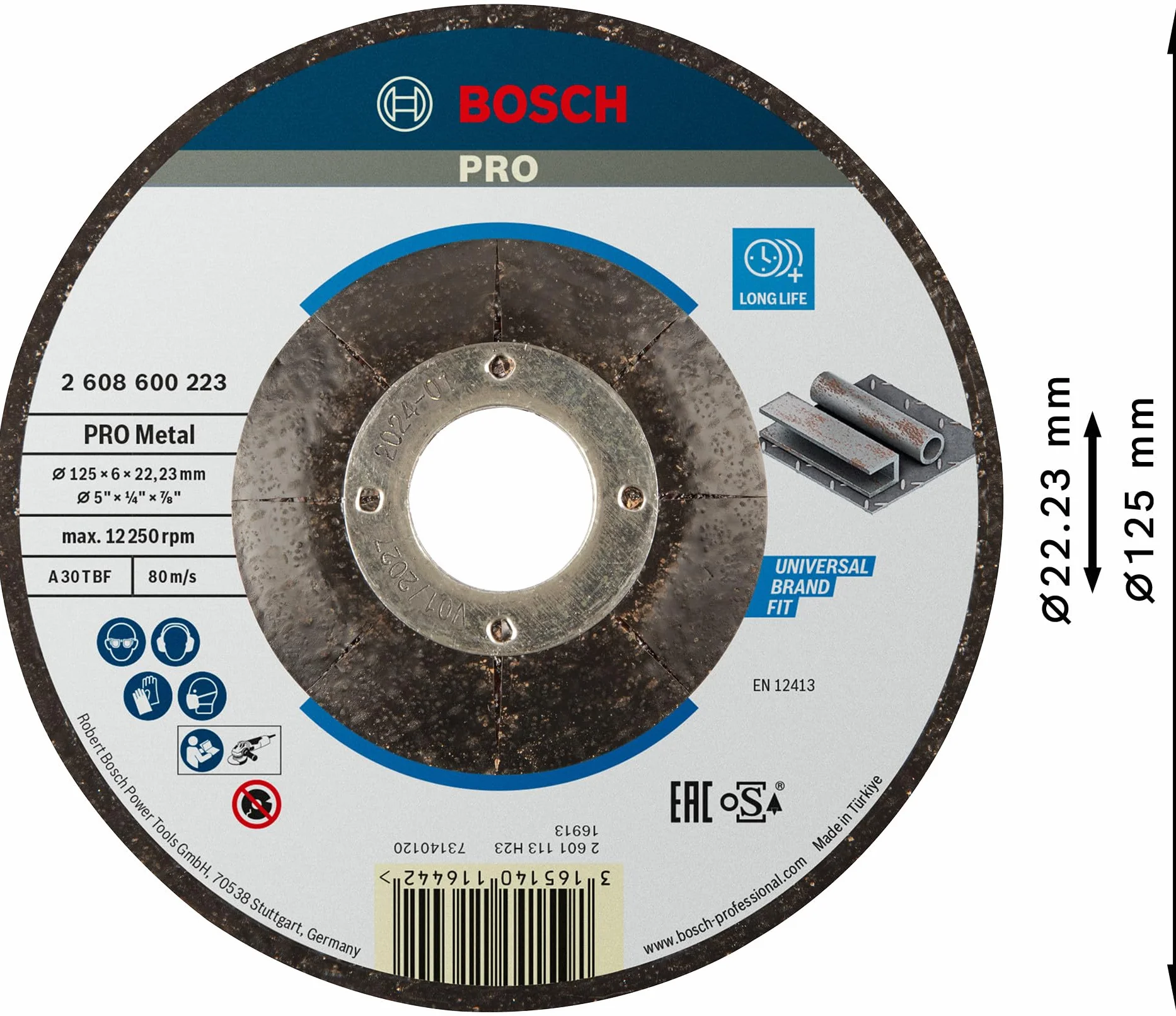 Bosch Professional Tarcza do Szlifowania Expert For Metal 125x6,0mm Wygięta (do stali, spawów, Akcesoria do Szlifierek Kątowych)
