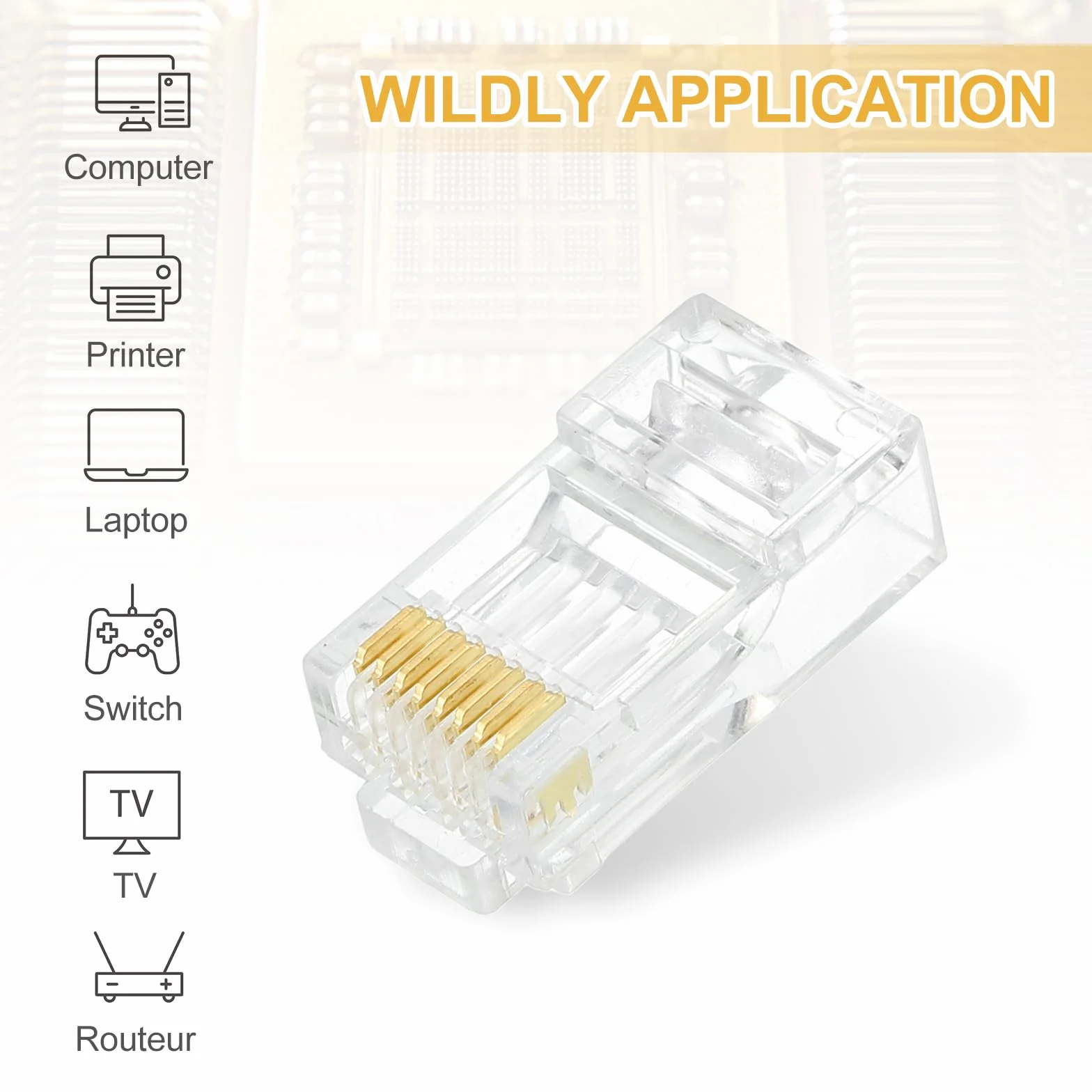 QUARKZMAN 30 szt. Złącza RJ45 Pass Through Cat6, złącze Crimper RJ45 8P8C ze złotem do pełnego lub skręconego kabla Ethernet UTP