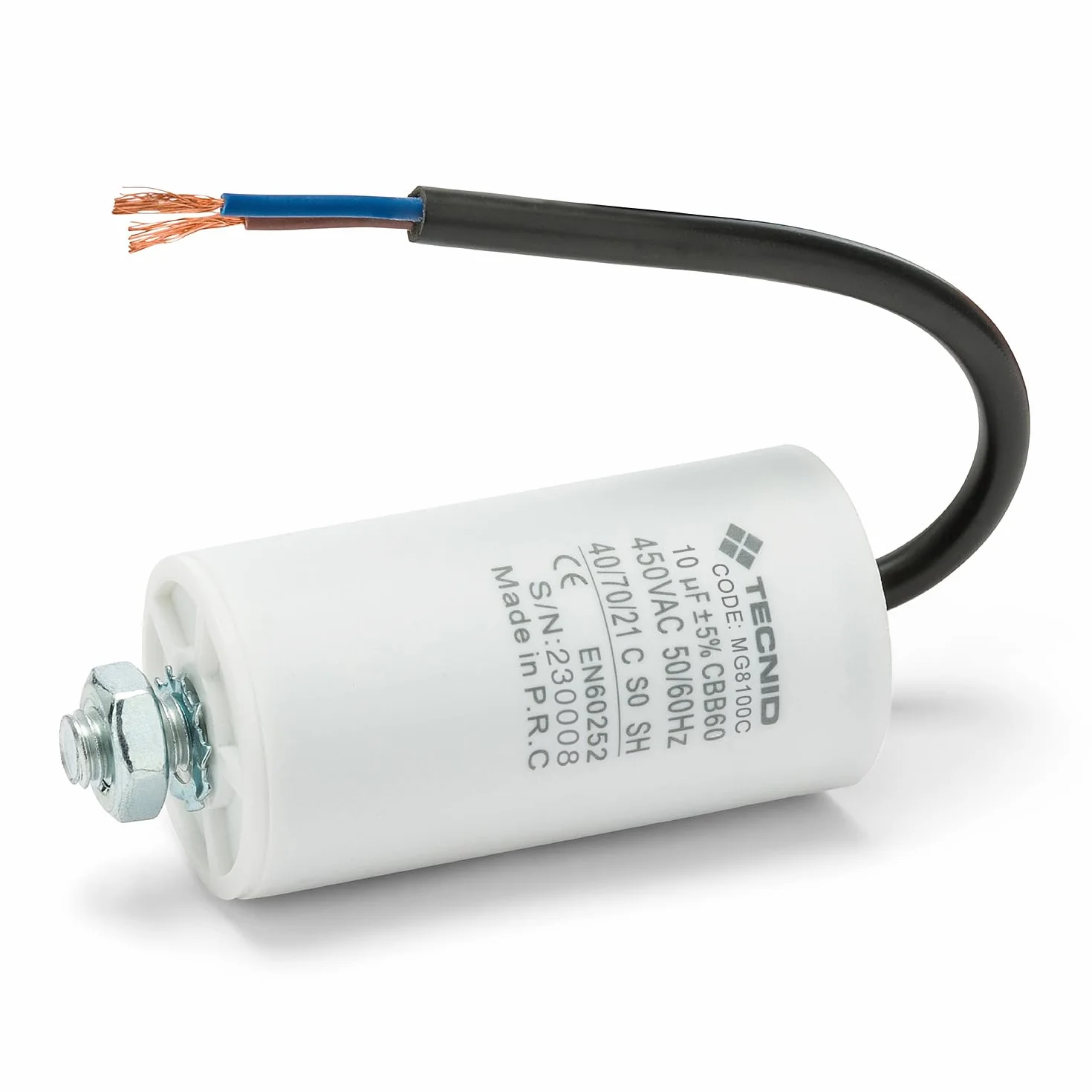 Kondensator rozruchowy 450V 10µF z kablem 15cm do silników elektrycznych
