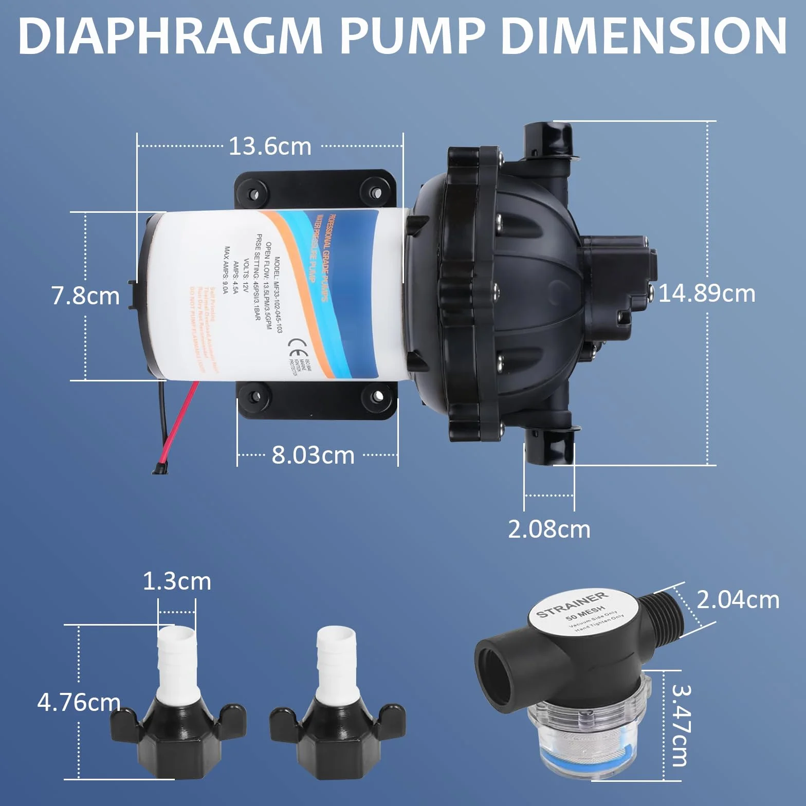 Pompa wodna 12V DC samozasysająca membrana 3,1 bar 11,6 l/min