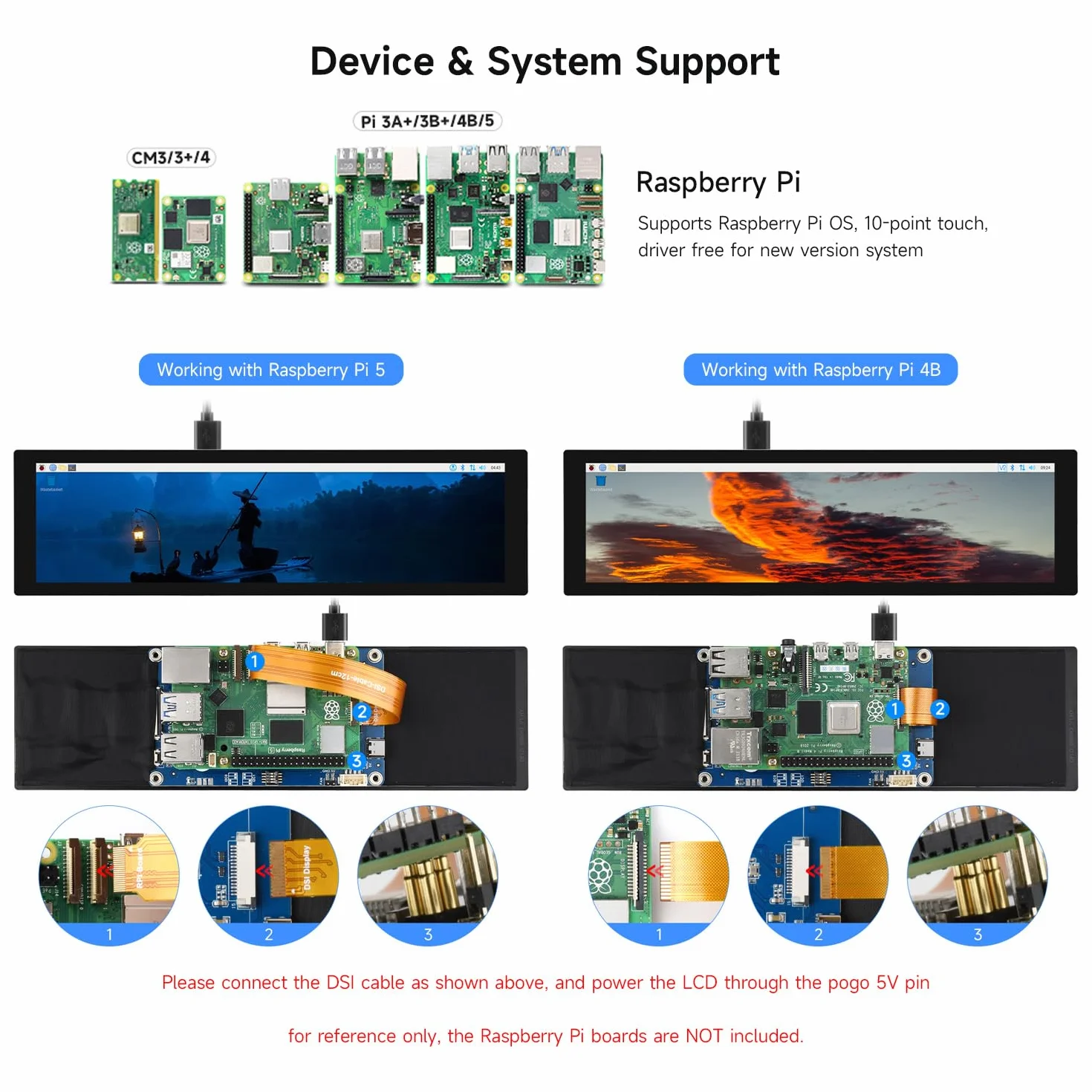 Waveshare 8.8 inch DSI Display Capacitive Touch Screen, Compatible with Raspberry Pi 5/4B/3B/CM3/3+/4/5, 480 × 1920 IPS Panel, 178° Wide Viewing Angle, DSI Display Interface