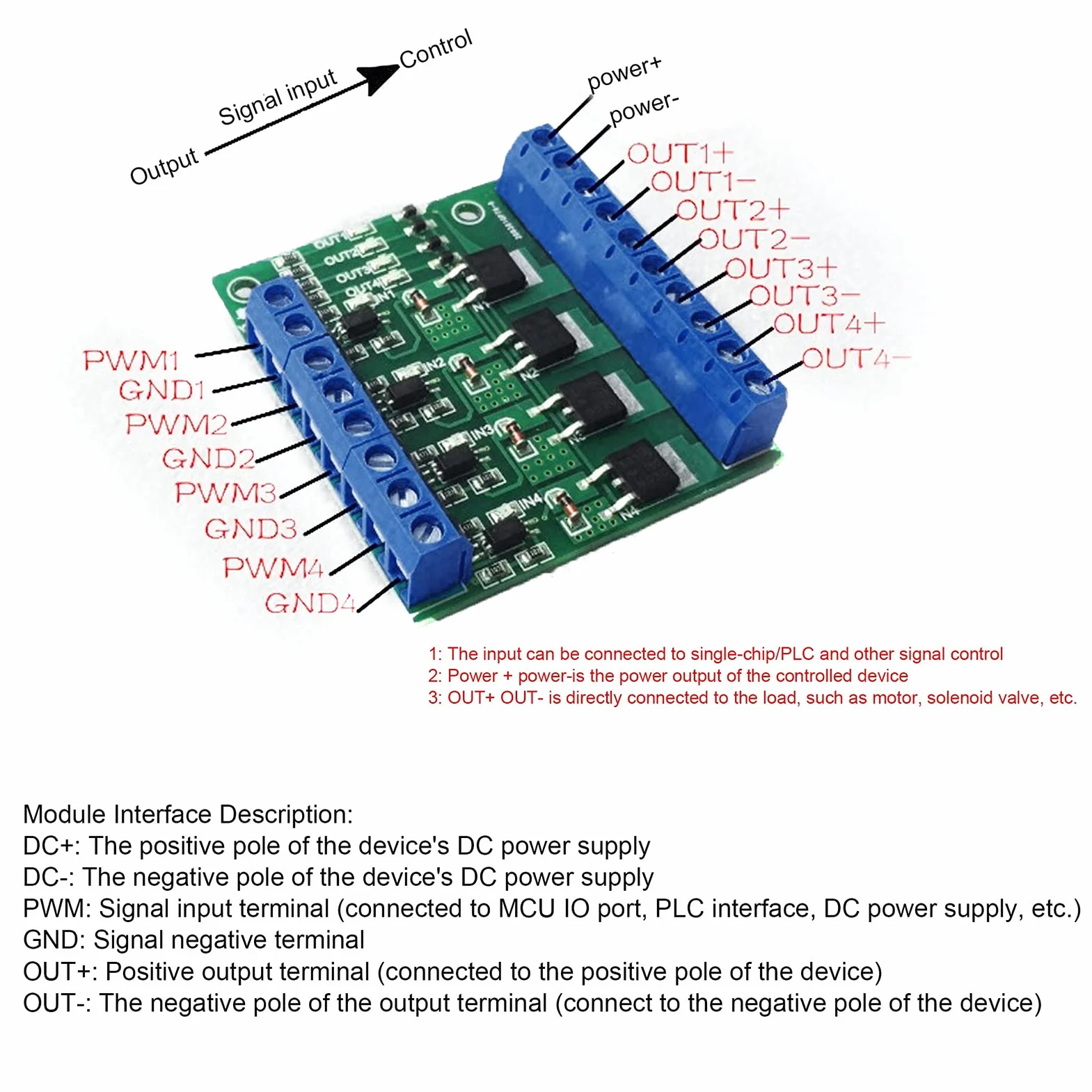 4-kanałowy moduł MOSFET do Obwodu Wzmacniającego PLC/modułu Napędowego – Płytka Sterująca Dużej Mocy do Projektów Automatyki