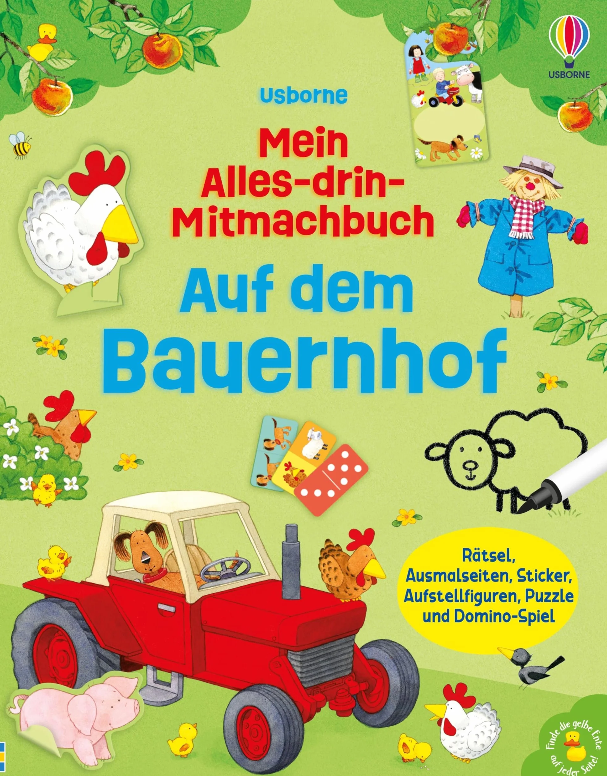 Mein Alles-drin-Mitmachbuch: Auf dem Bauernhof - Rätsel, Ausmalseiten, Sticker, Puzzle und Domino-Spiel für Kinder ab 4 Jahren