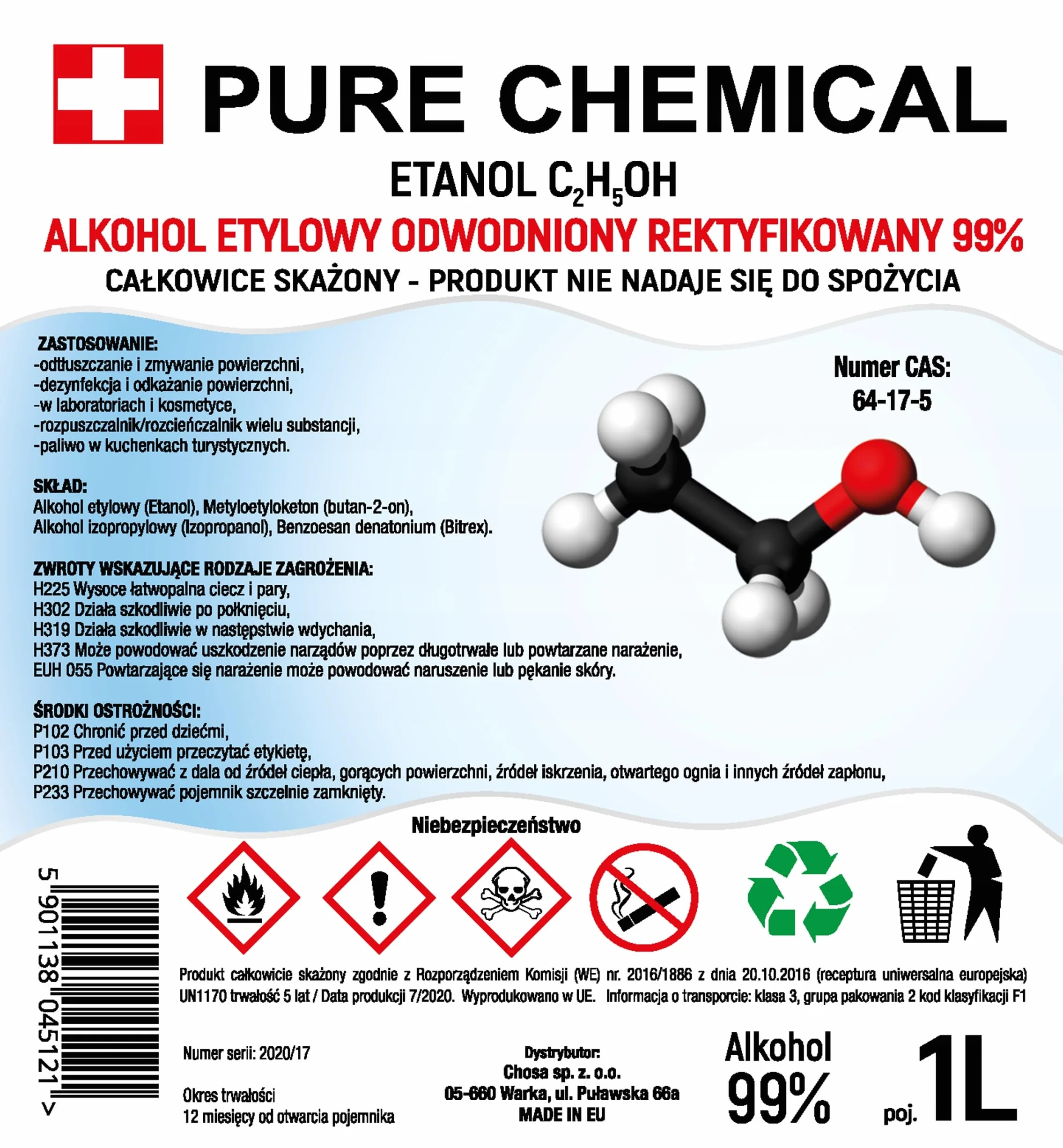 Alkohol Etylowy Etanol 99% Do Dezynfekcji Odtłuszczacz PURE CHEMICAL