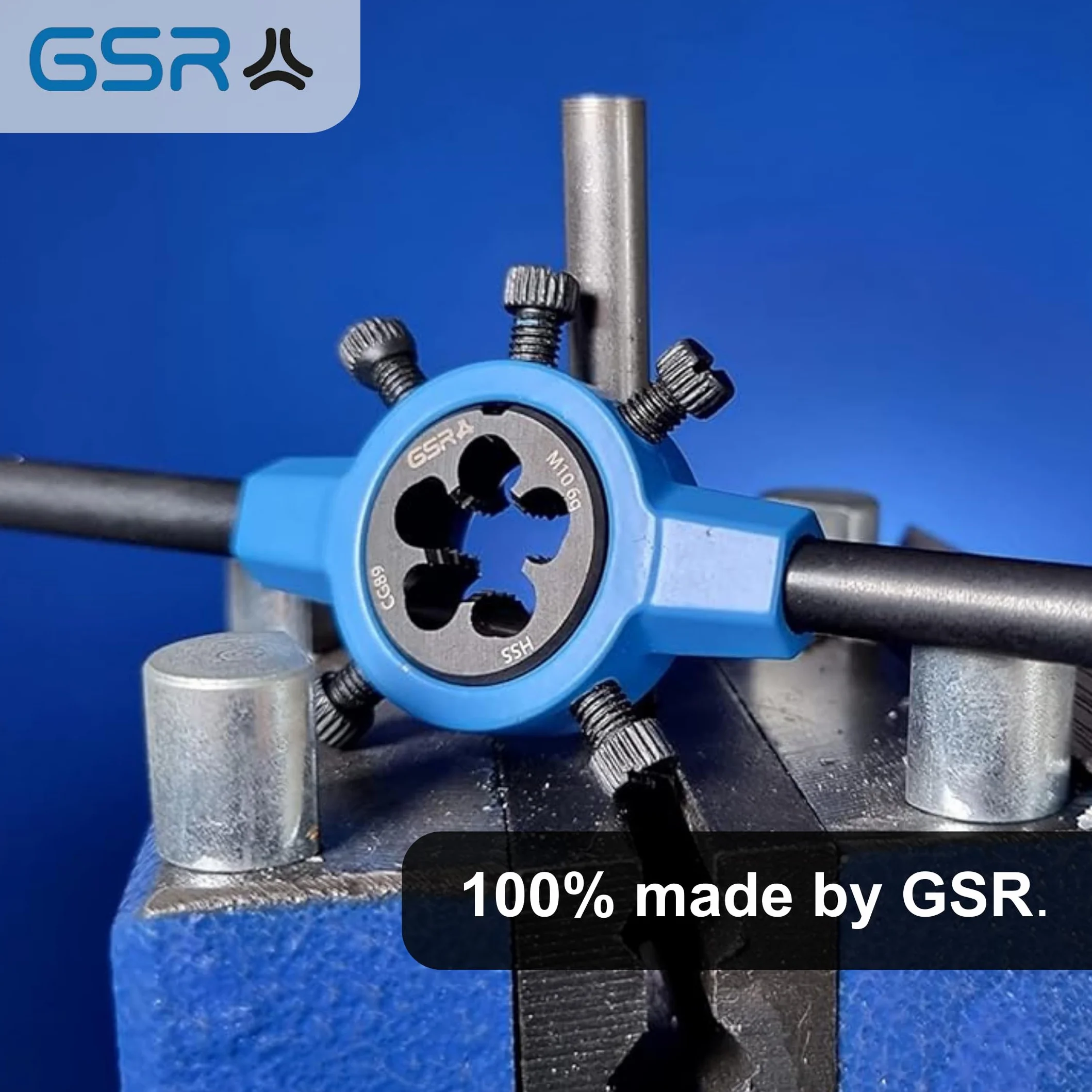 GSR Srebrny uchwyt do narzynki (65 x 18) DIN EN 22568 (DIN 223), cynkowy odlew ciśnieniowy, radełkowanie uchwytów dla lepszej przyczepności, mocowanie okrągłych narzynek, narzędzie przytrzymujące
