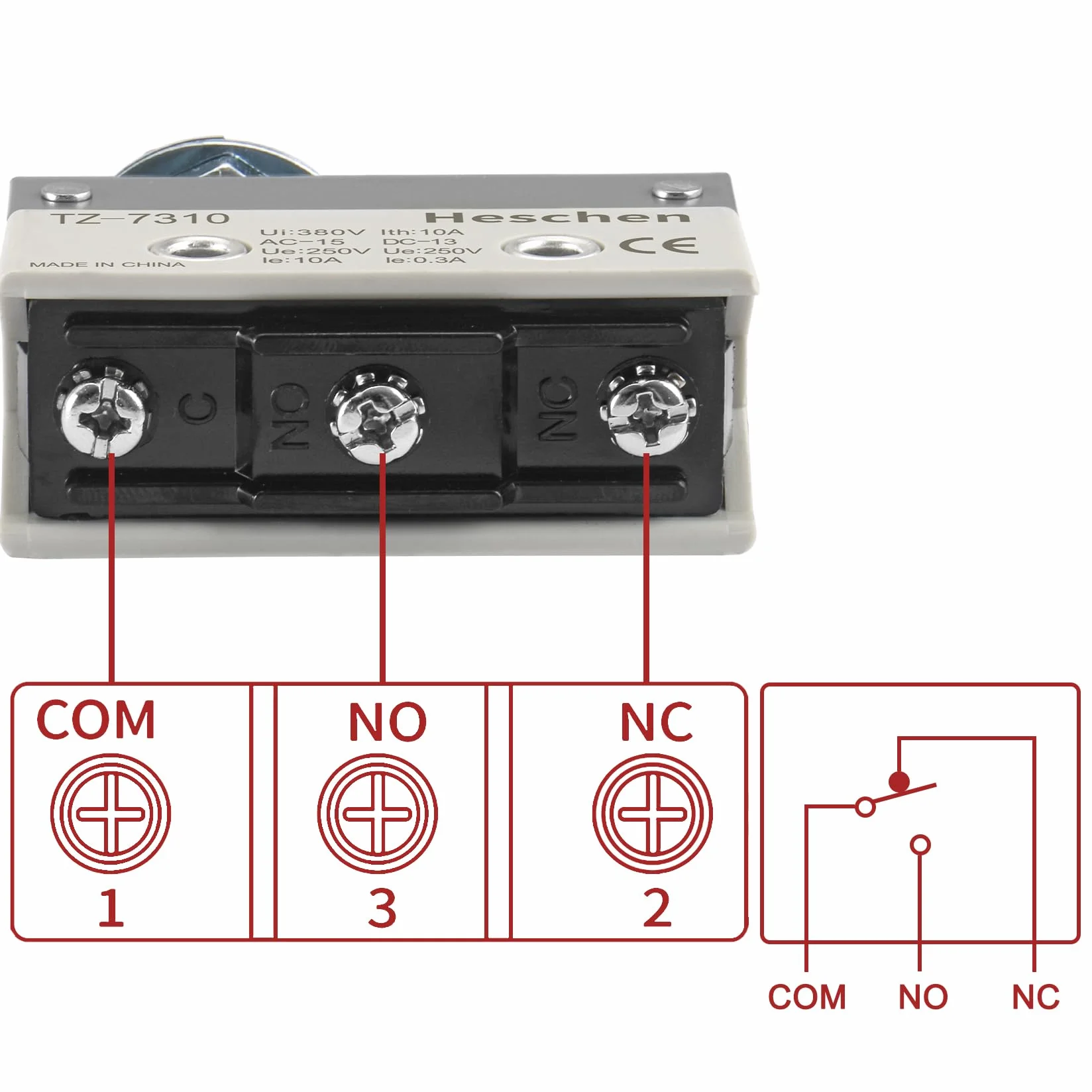 Heschen Poziomy wyłącznik krańcowy TZ-7310 momentray siłownik tłokowy do montażu na panelu AC 380 V 10 A jednobiegunowy