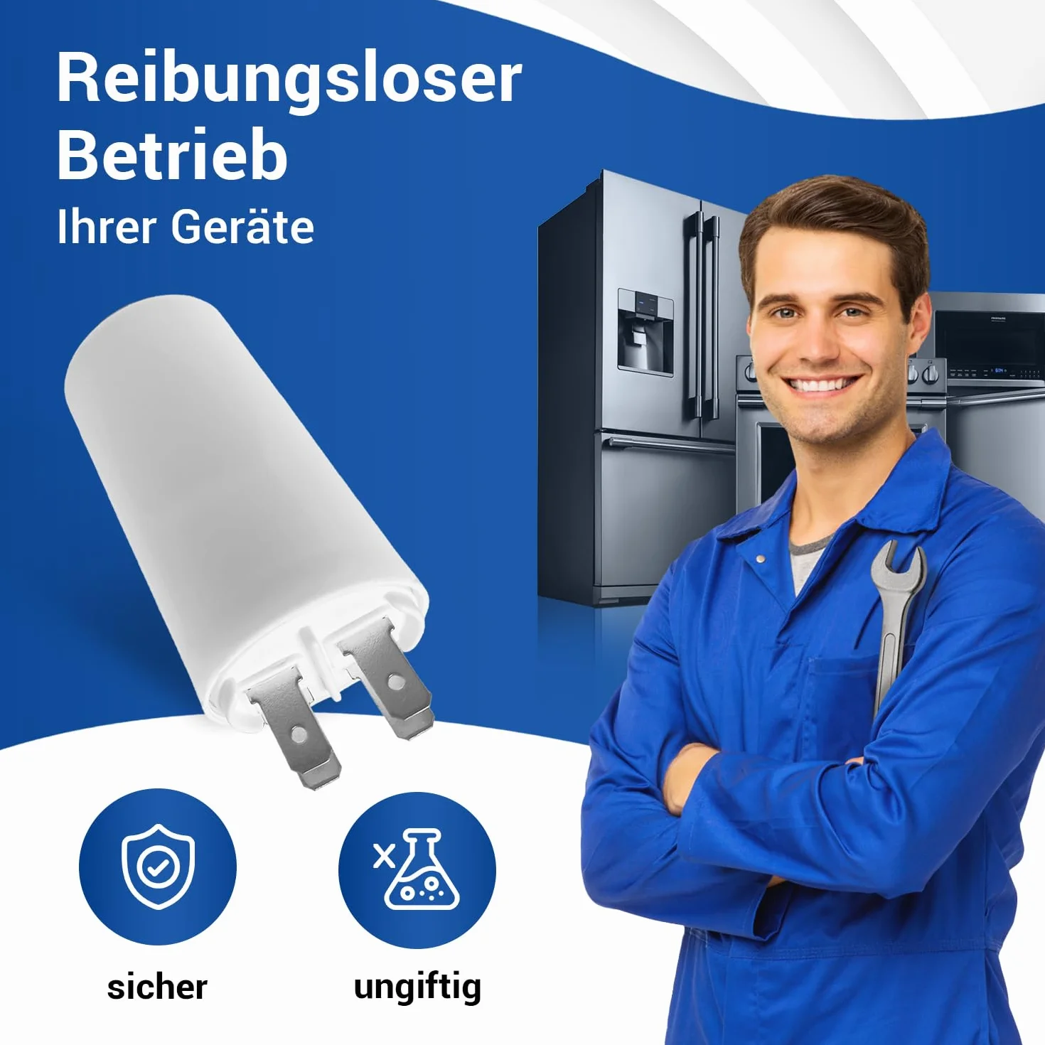 VIOKS Kondensator CBB60 12µF 450V rozruchowy uniwersalny z wtykami AMP 6,3mm i śrubą M8