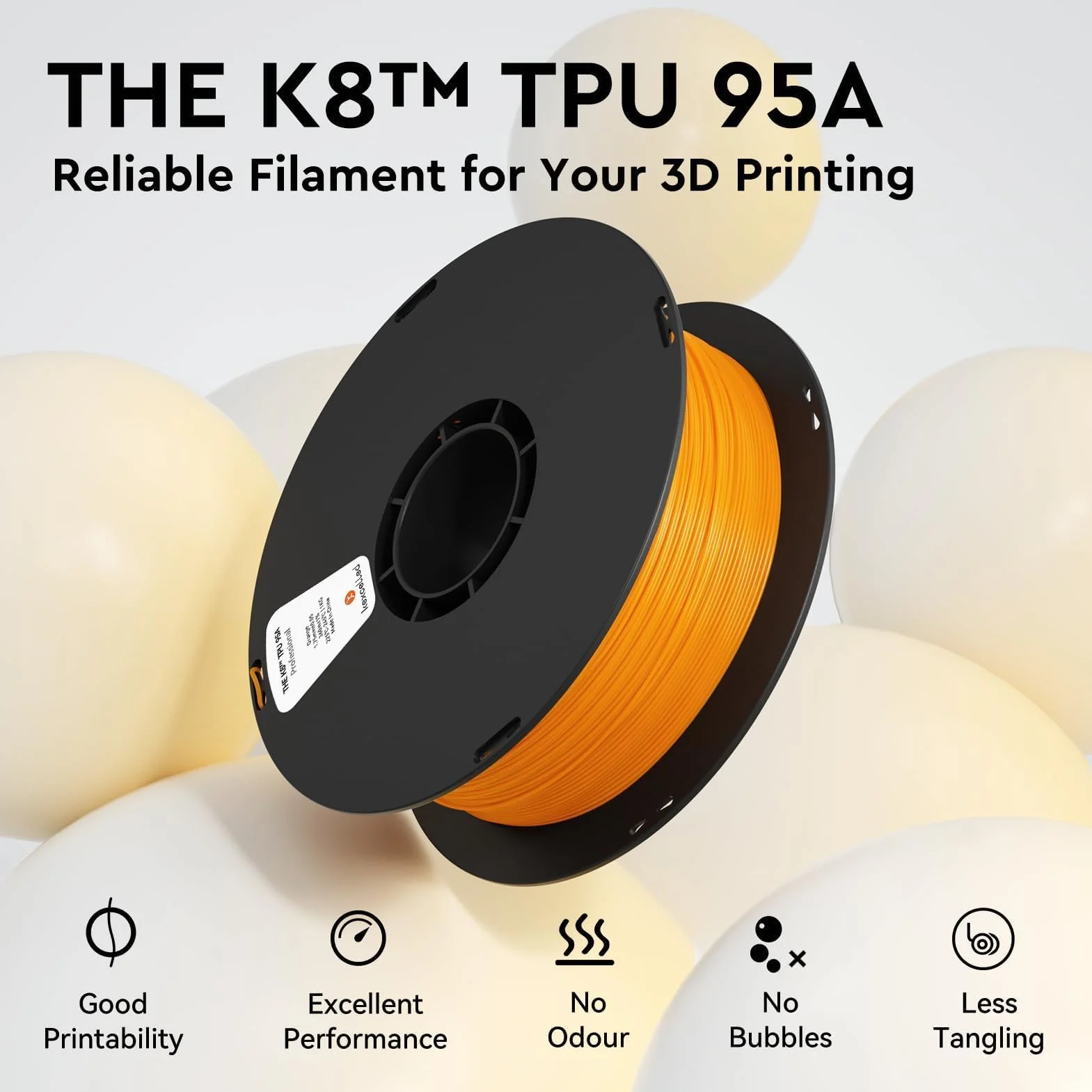kexcelled TPU 95A Filament do Drukarek 3D 1,75 mm +/- 0,05 mm, Elastyczne i Miękkie, Doskonała Sprężystość, Kompatybilne z Większością Drukarek FDM, Szpula 1 kg (2,2 lbs), Biały