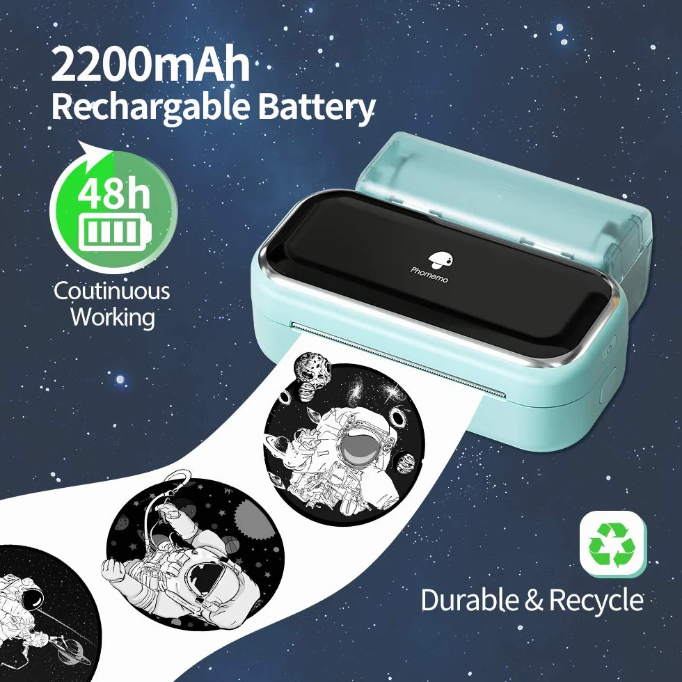 Phomemo M03 Minidrukarka 3-calowa przenośna drukarka termiczna Bluetooth szerokość druku 53/80 mm iOS Android zielona