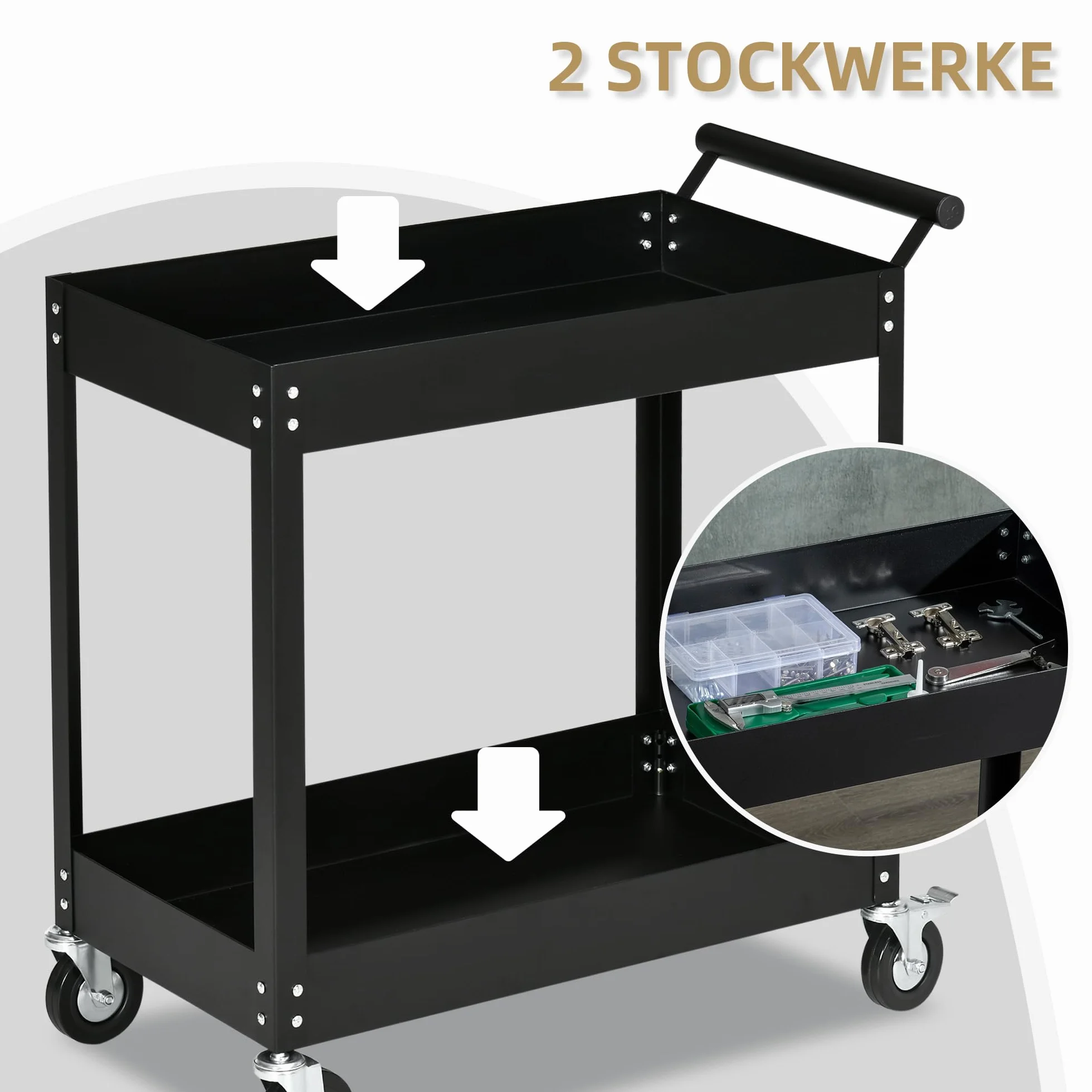 DURHAND Wózek warsztatowy 2-poziomowy 150 kg 84,5x38x84 cm czarny