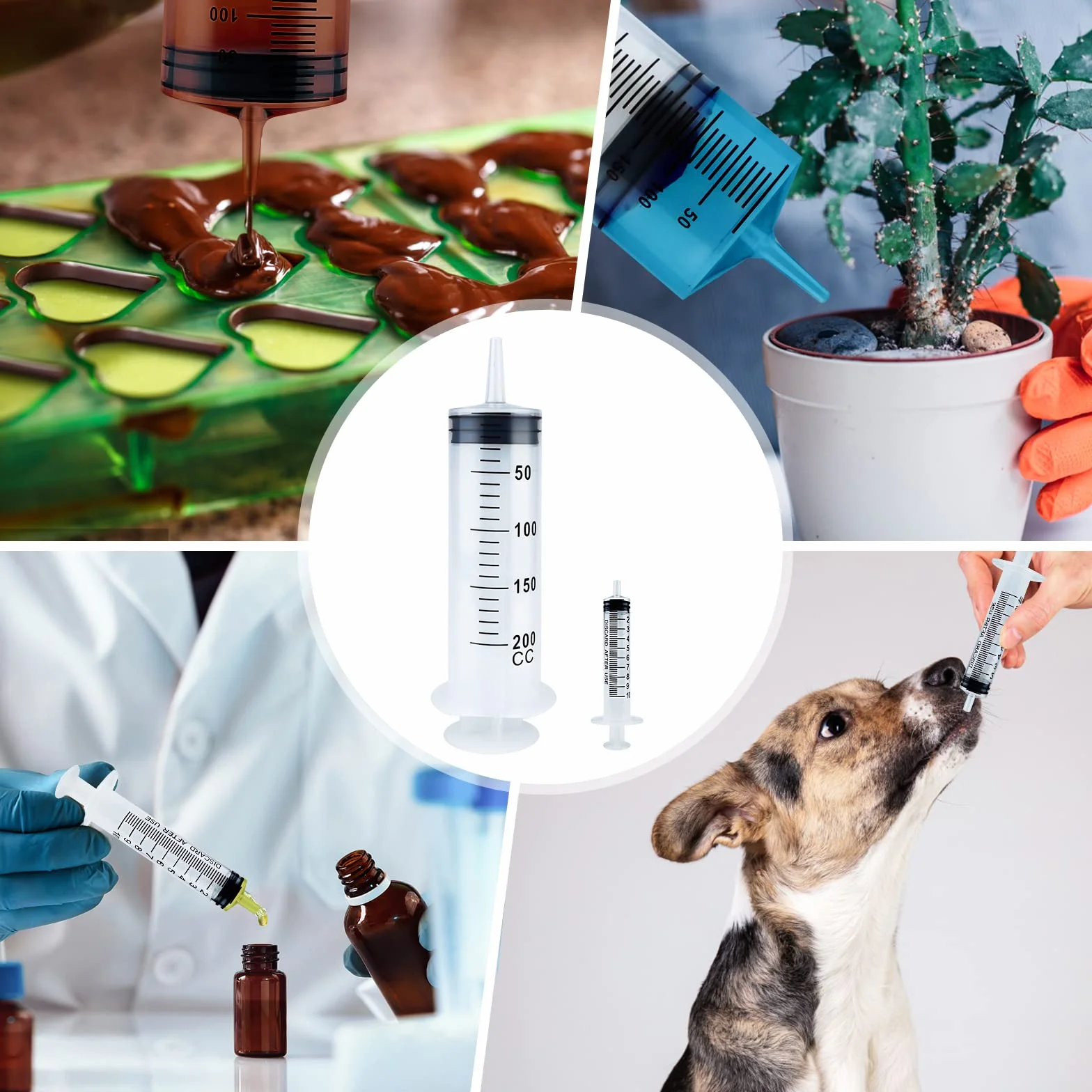 Duża strzykawka, płynna strzykawka wielokrotnego użytku z cewnikiem, plastikowa strzykawka dozująca do laboratoriów naukowych, nawadniania ogrodu, przemysłu (200 ml)
