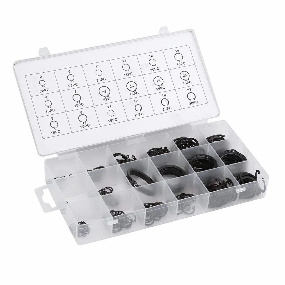 Yosoo zestaw pierścieni zatrzaskowych E 300 szt. 2-32 mm zewnętrzny czarny