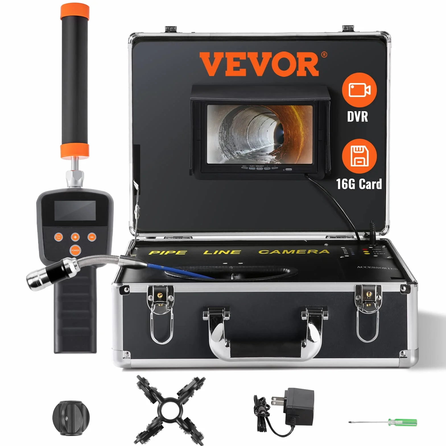 VEVOR Kamera inspekcyjna 512 Hz endoskop drenażowy 30 m ekran 7" DVR IP68 16 GB