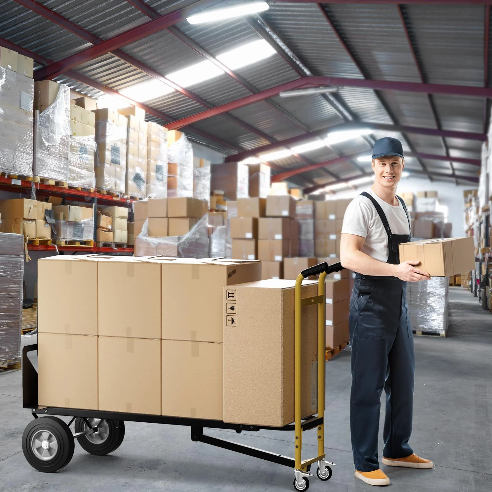 COSTWAY Wózek ręczny 3 w 1 składany wózek transportowy może udźwignąć do 360 kg/450 kg, wózek ręczny z 4 gumowymi oponami wraz z liną łączącą powierzchnia ładunkowa 25 x 29 cm / 130 x 38 cm, czarny