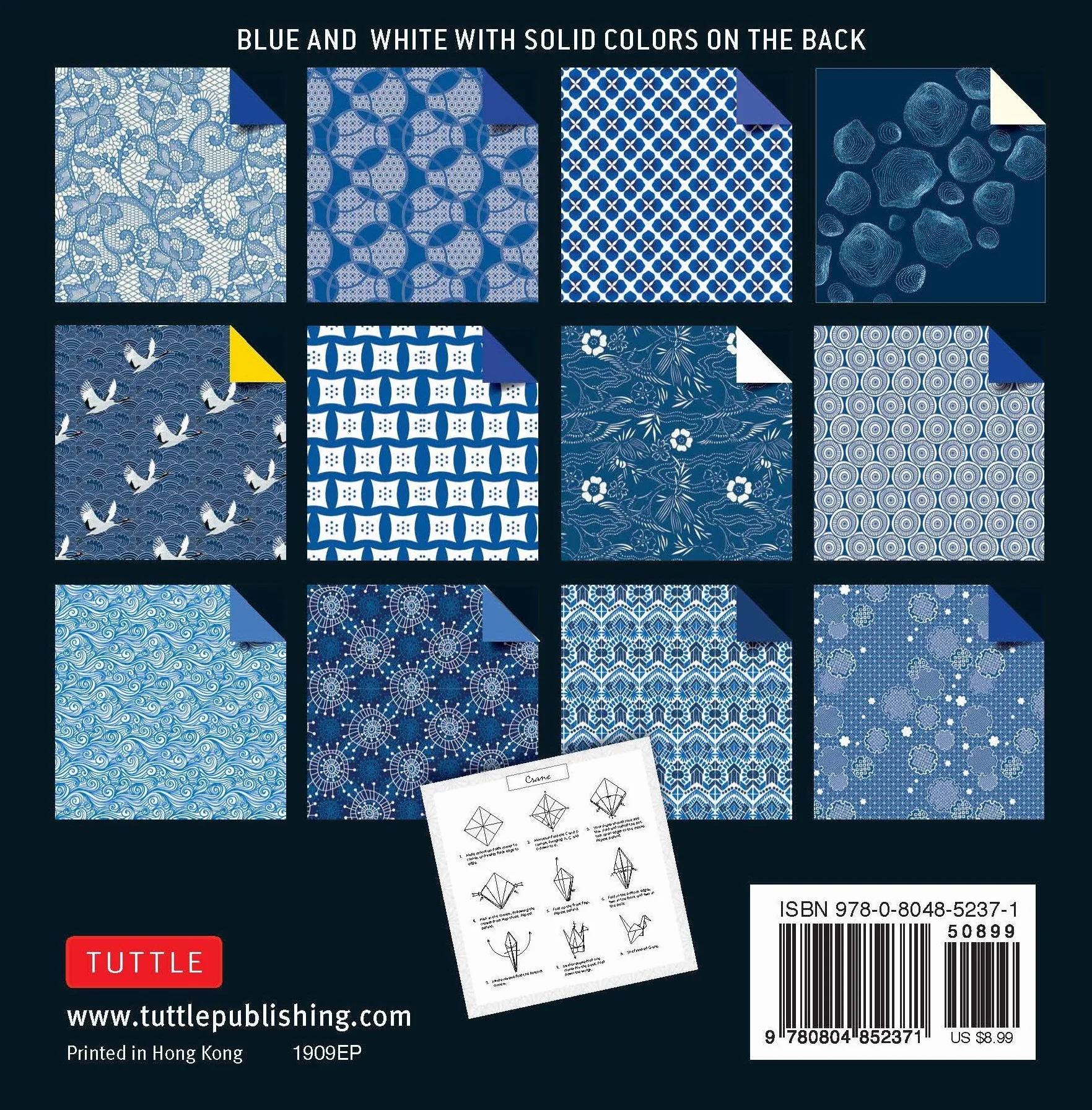 Origami Paper 200 Sheets 6" (15 cm) Double Sided Blue White Patterns 12 Designs
