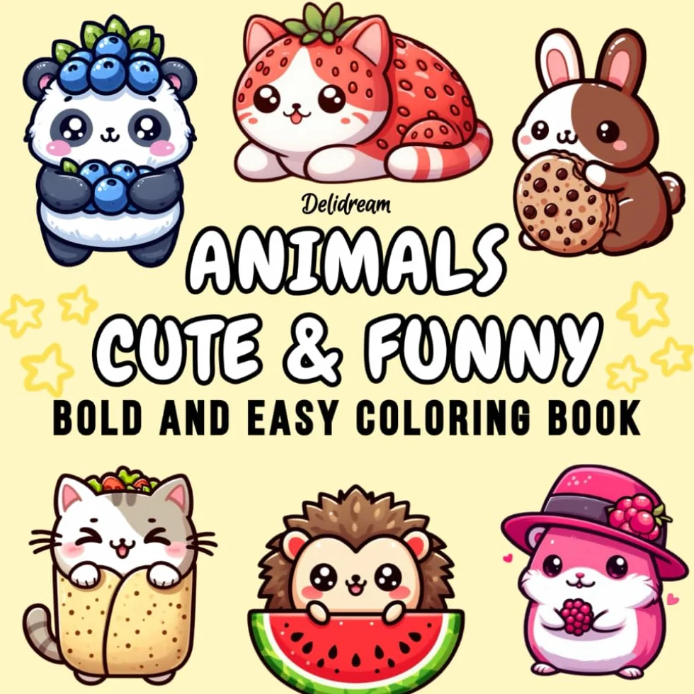 Bold and Easy Coloring Book for Kids and Adults: Animals Cute & Funny, 35 Relaxing Designs