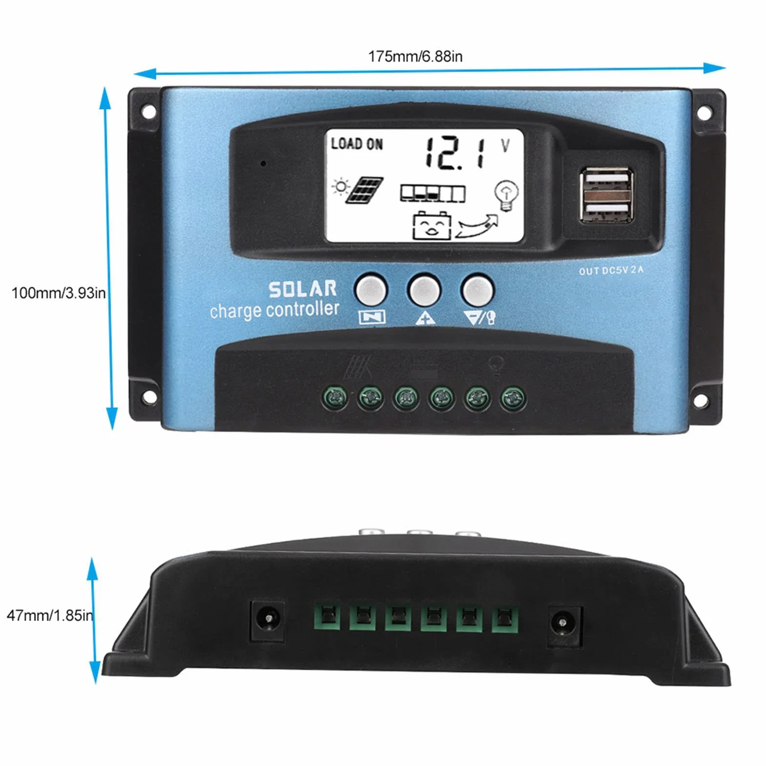 Akozon Solar Charge Controller MPPT Podwójny wyświetlacz LCD USB Ładowarka baterii słonecznej 60A
