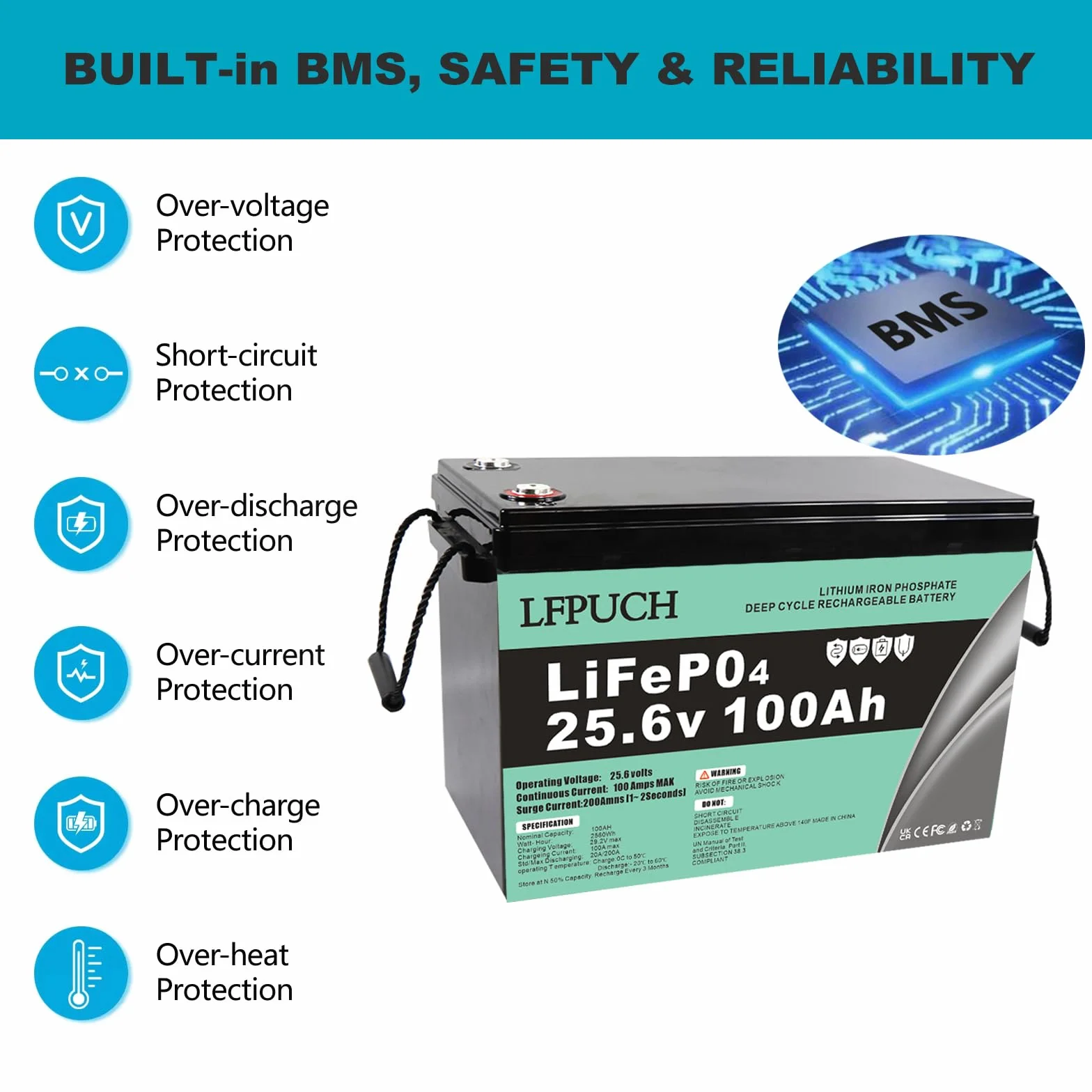 Leisure Bateria，LiFePO4 24 V 100 Ah akumulator litowo-żelazowo-fosforanowy zamiast AGM do akumulatora samochodowego lub głębokiego cyklu do kampera,Nadaje się do systemów fotowoltaicznych, kempingów