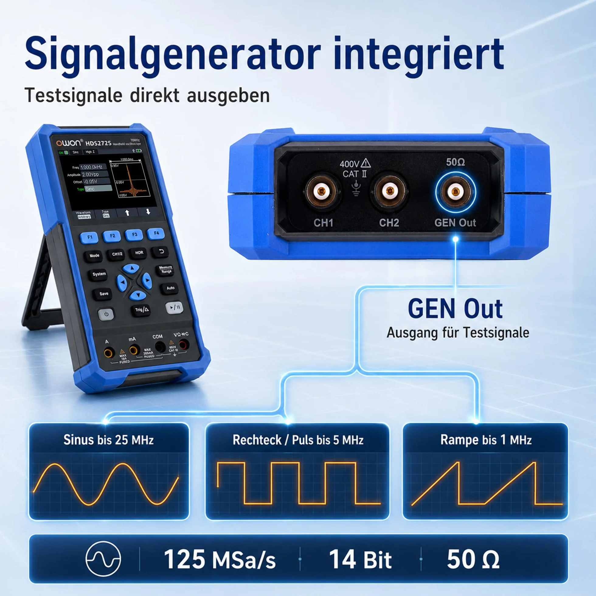 HDS272S 3 w 1 OWON oscyloskop 70 MHz z 2+1 CH z wyświetlaczem LCD 3,5 cala z regulacją jasności (oscyloskop + multimetr + generator)