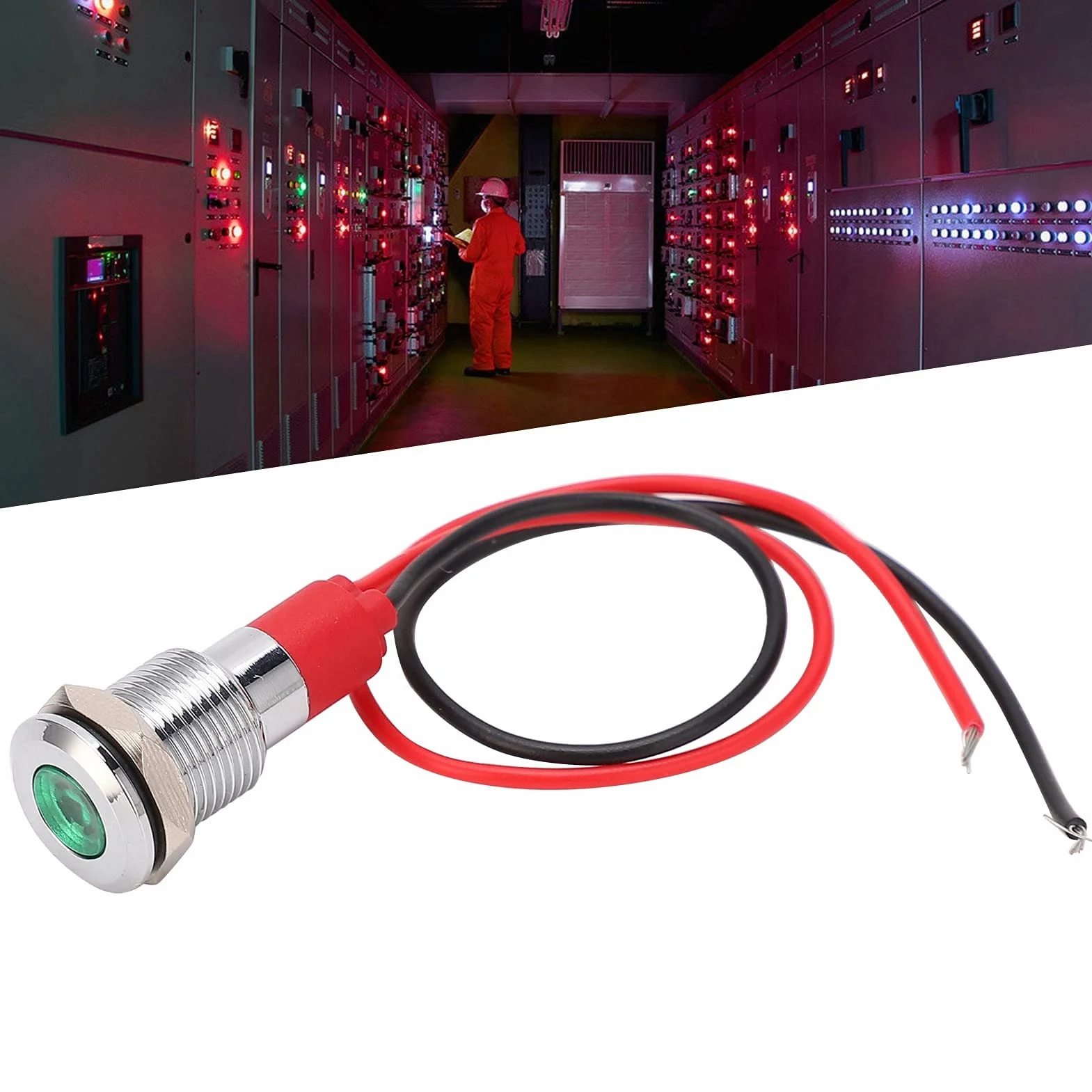 Metalowa lampka kontrolna LED 10 mm Zielona 140 mm 220 V Wodoodporna Pyłoszczelna Mosiądz niklowany