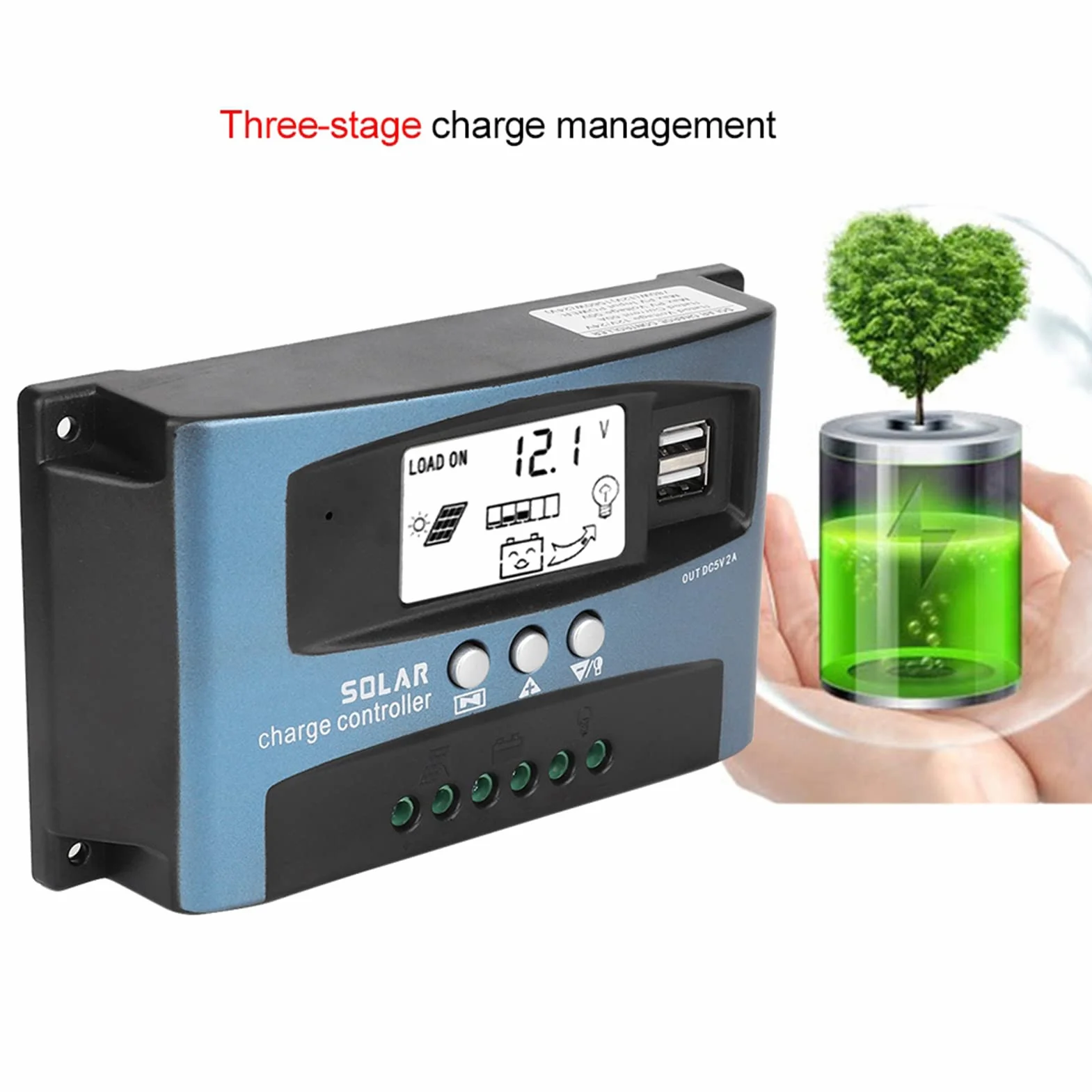 Akozon Solar Charge Controller MPPT Podwójny wyświetlacz LCD USB Ładowarka baterii słonecznej 60A