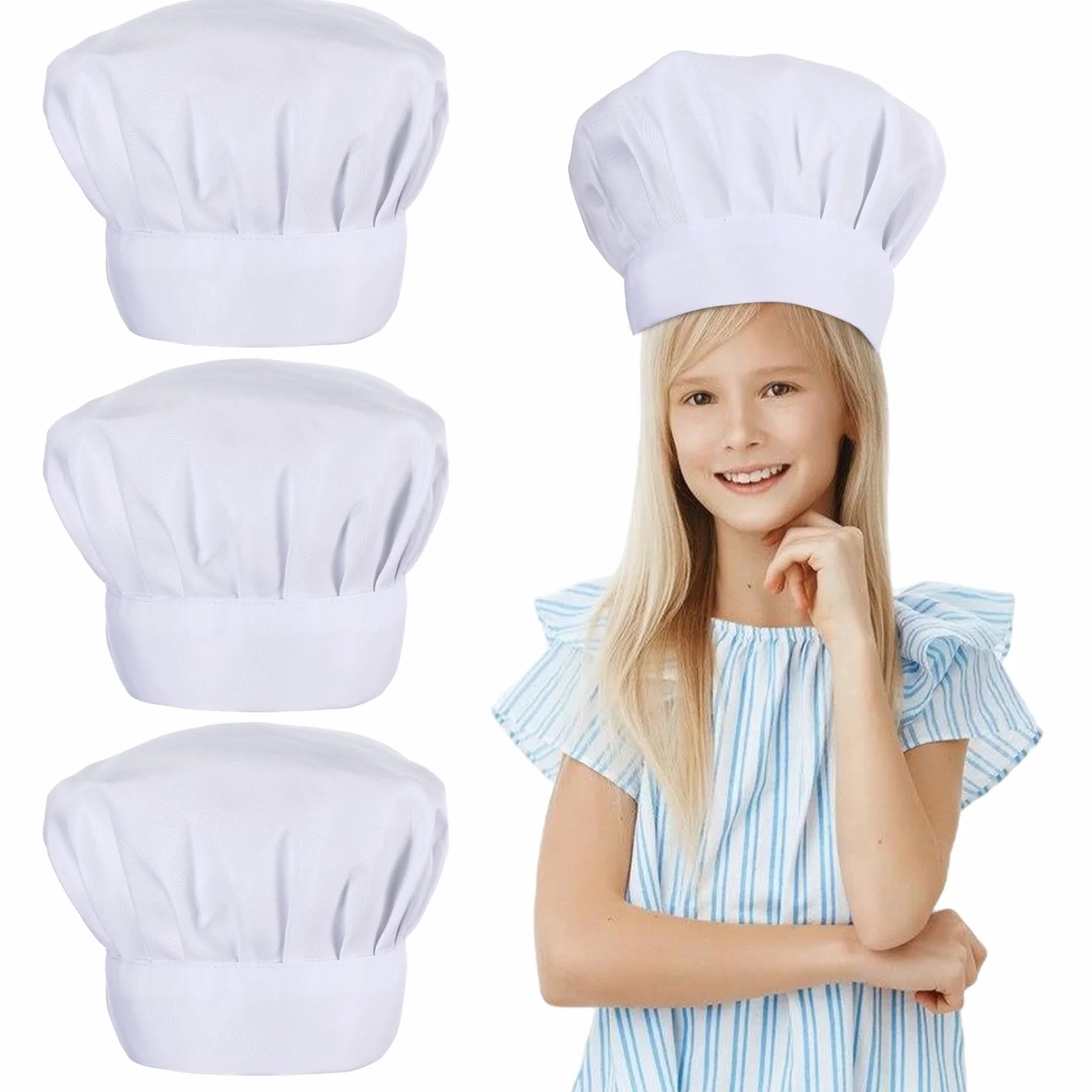 Teaaha Czapka kucharska, biała, uniseks, czapka kucharska, regulowana czapka kucharska z polibawełny, czapka kuchenna dla dzieci, do gotowania, pieczenia, gastronomii, domu, kuchni, szkoły i