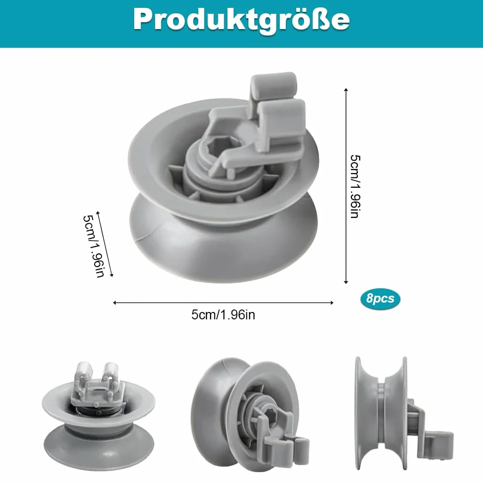 Rolki do kosza zmywarki 30 mm górny kosz szary