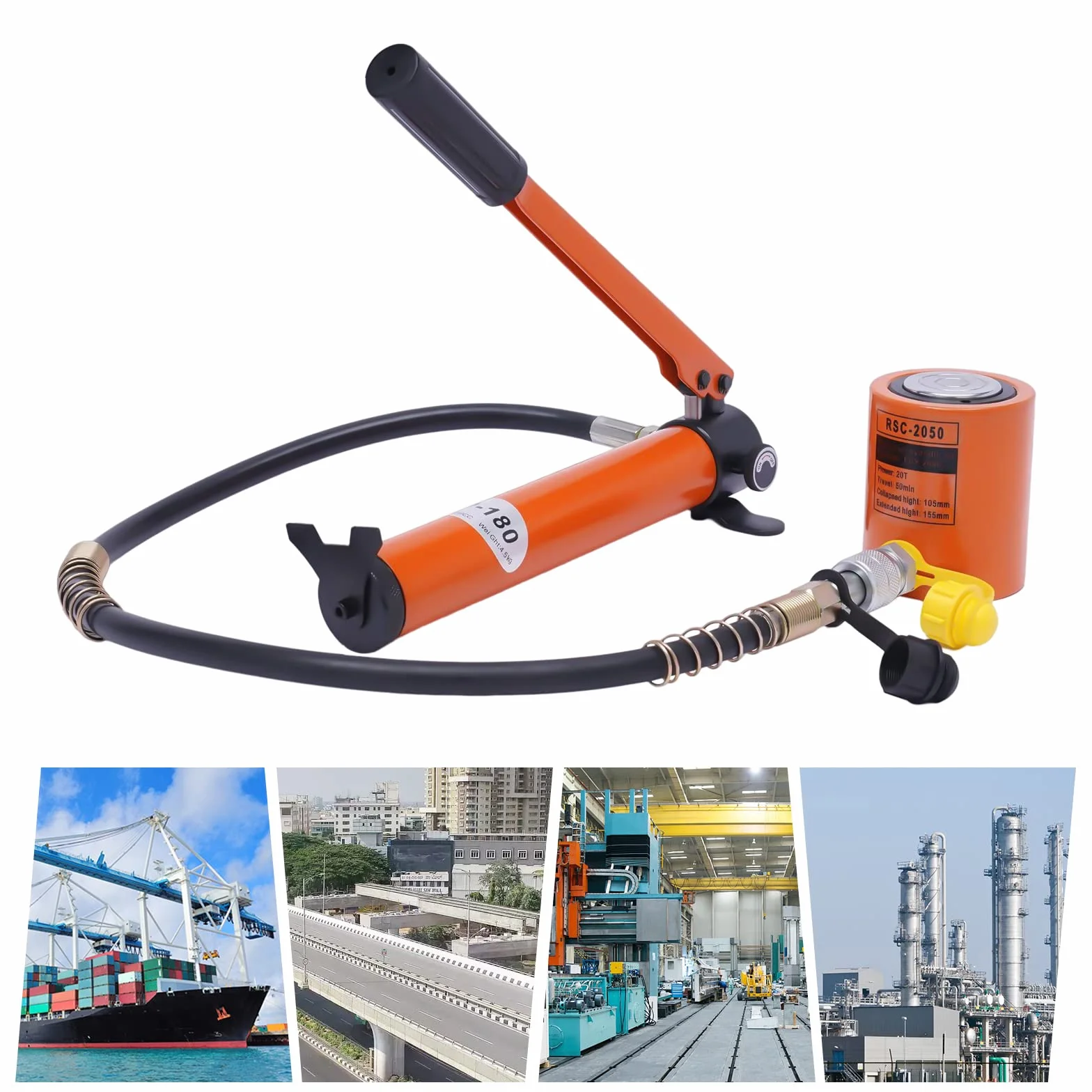 Profesjonalny cylinder hydrauliczny 10T/20T z pompą hydrauliczną CP-180, ręczna pompa hydrauliczna, wąż 1 m, zawartość oleju 350 cc, wysokie ciśnienie 700 kg/cm², cylinder hydrauliczny do budowy