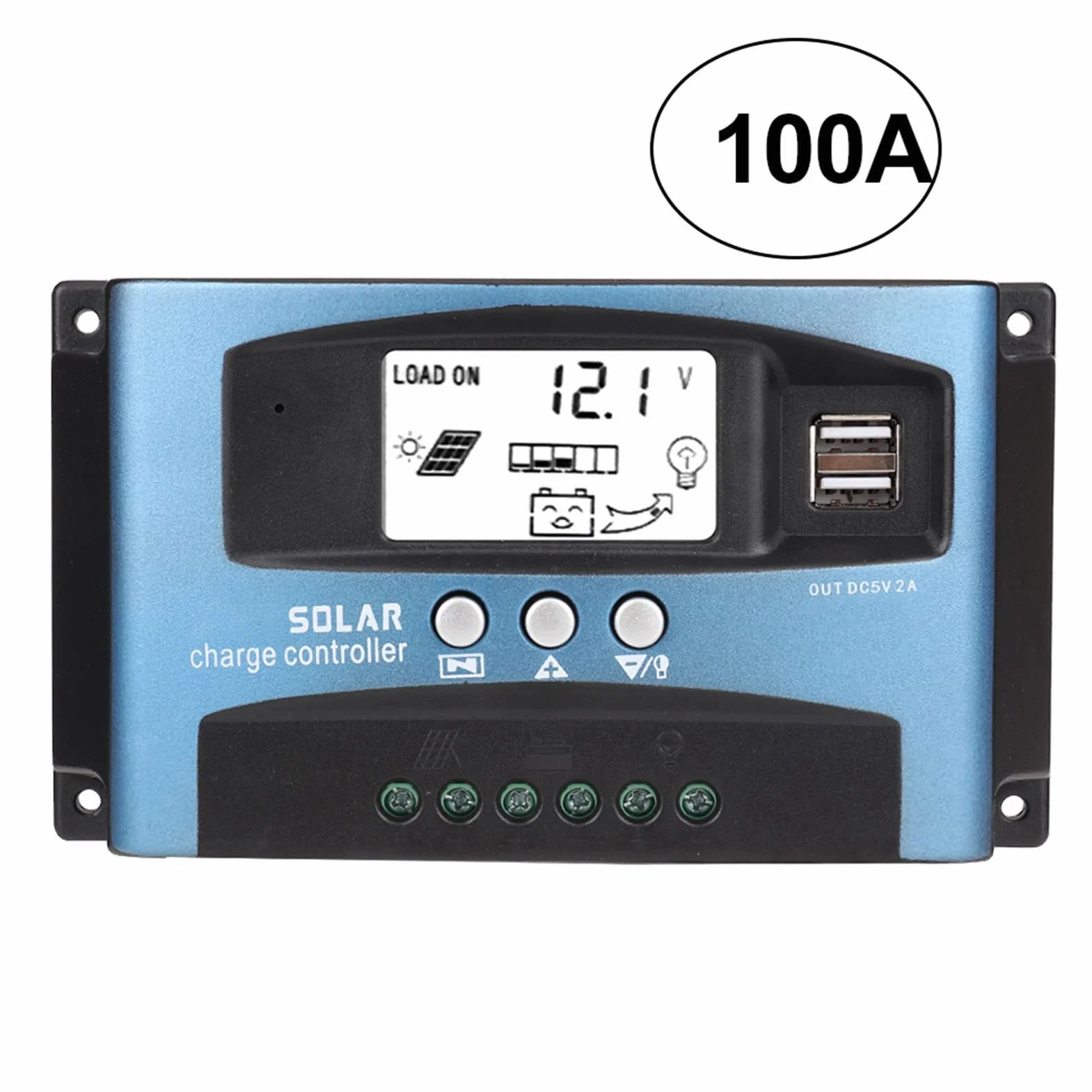 40/50/60/100A MPPT kontroler ładowania słonecznego, Fydun USB 12 V 24 V podwójny kontroler USB automatyczny zasilacz baterii z wyświetlaczem LCD (100A)