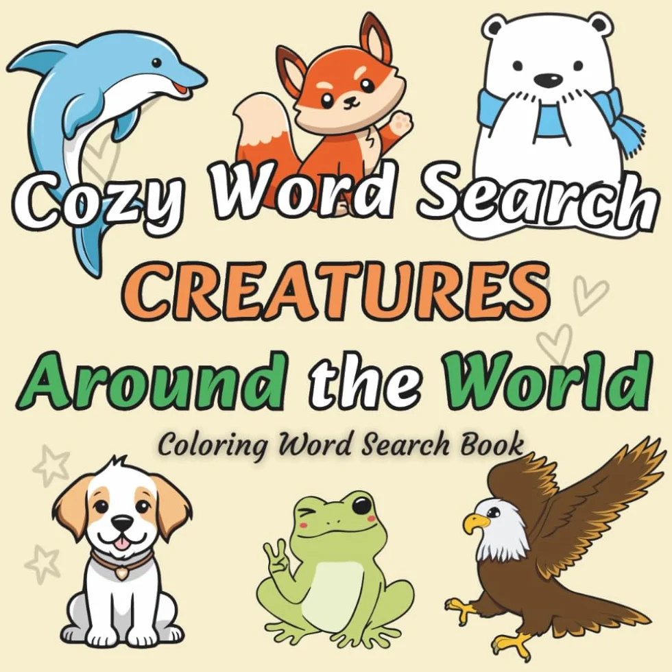 Cute Coloring Word Search Book with Creatures Around the World for Teens and Adults