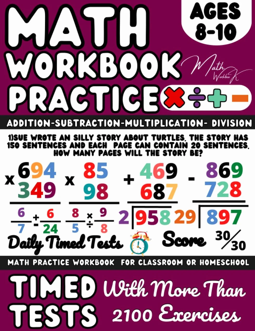 KS2 Maths Workbook Year 4-5 Addition Subtraction Multiplication Division Fractions Word Problems Timed Tests Ages 8-10 Grade 3-4