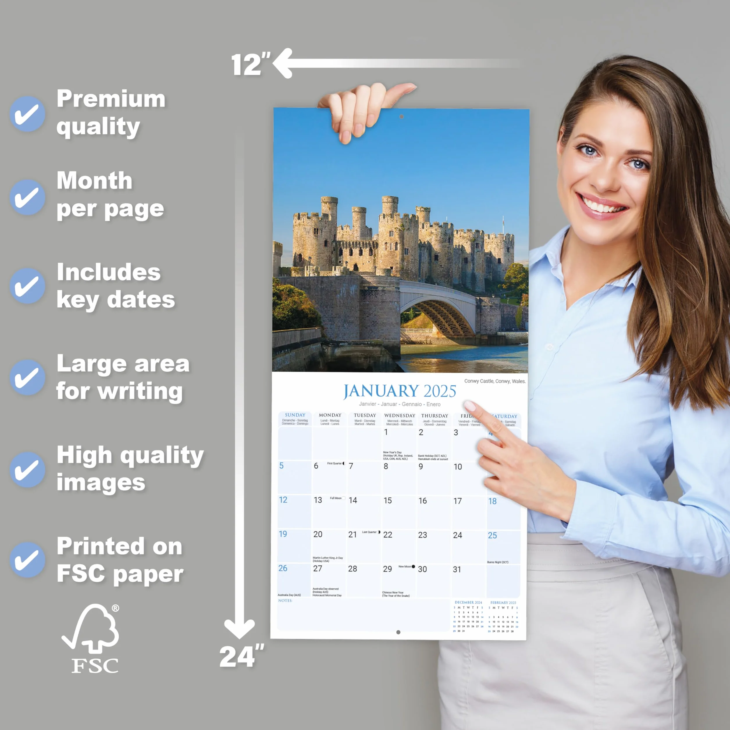 Castles Calendar 2025 Square Scenic Wall Calendar - 16 Month: Original Avonside-Kalender [Mehrsprachig] [Kalender]