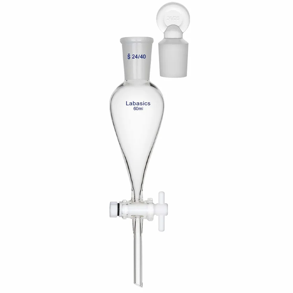 Labasics stożkowy rozdzielacz 60 ml szkło borokrzemowe z kurkiem odcinającym PTFE