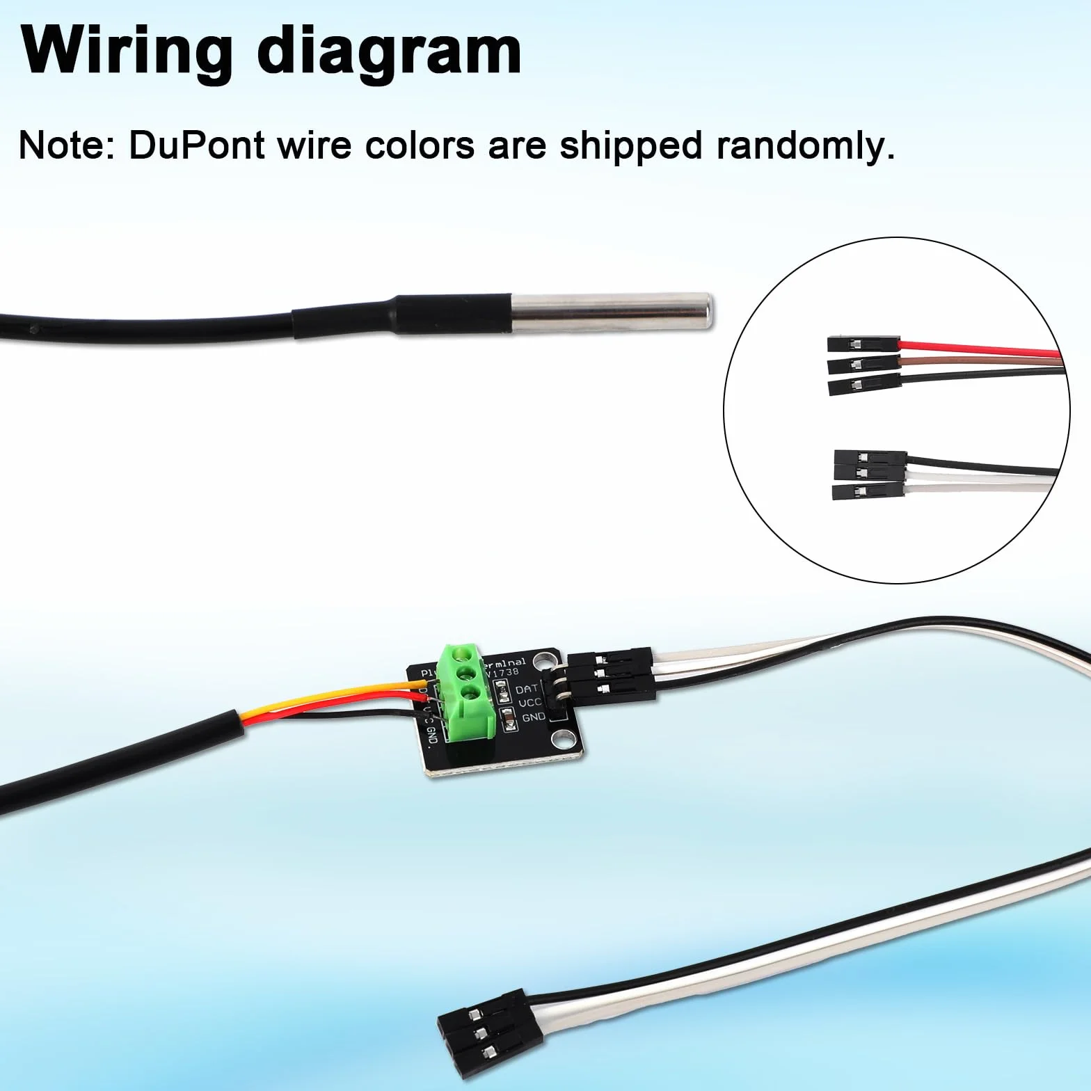 Zestaw 2 Sond Czujnika Temperatury, Wodoodporna Sonda Czujnika Temperatury DS18B20 z Panelem Adaptera Igły Oporowej i Przewodem DuPont do Projektów DIY Arduino i Raspberry Pi