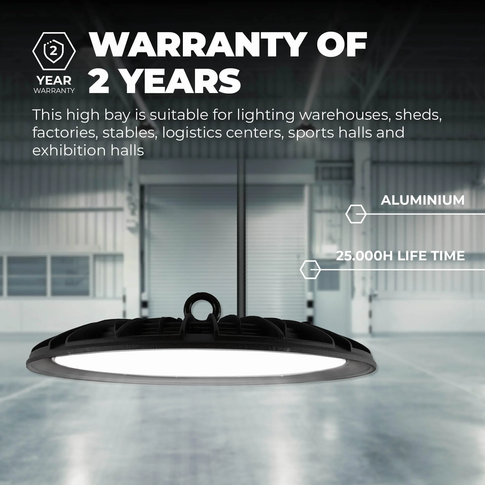 Ledvion - LED High Bay, IP65, 150 W, 110 lm/W, zimna biel, 6500 K, lampy sufitowe, oświetlenie garażu, oświetlenie robocze, fabryka, magazyn