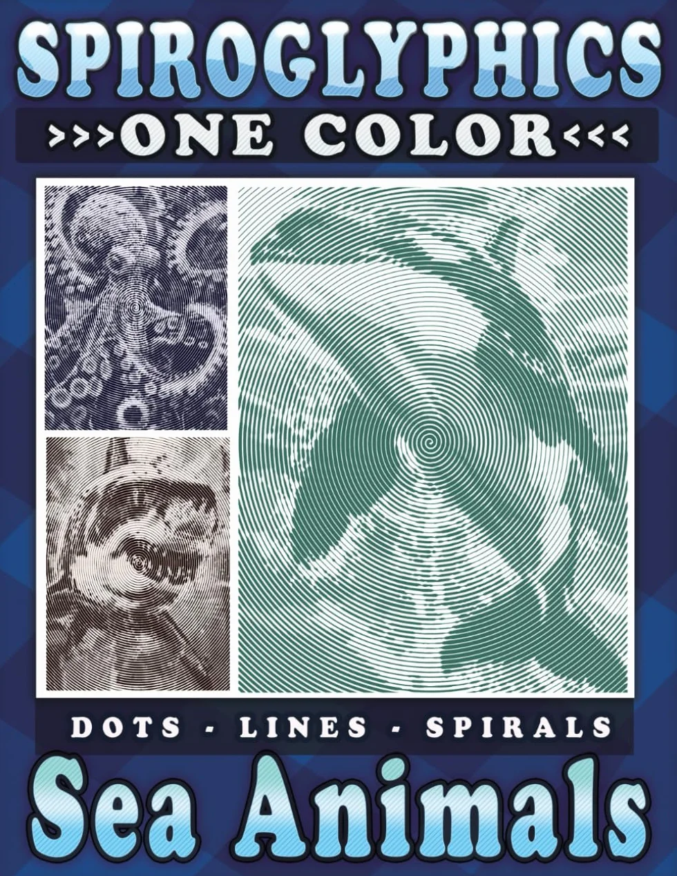 Spiroglyphics One Color Dots Lines Spirals Sea Animals Coloring Book for Adults