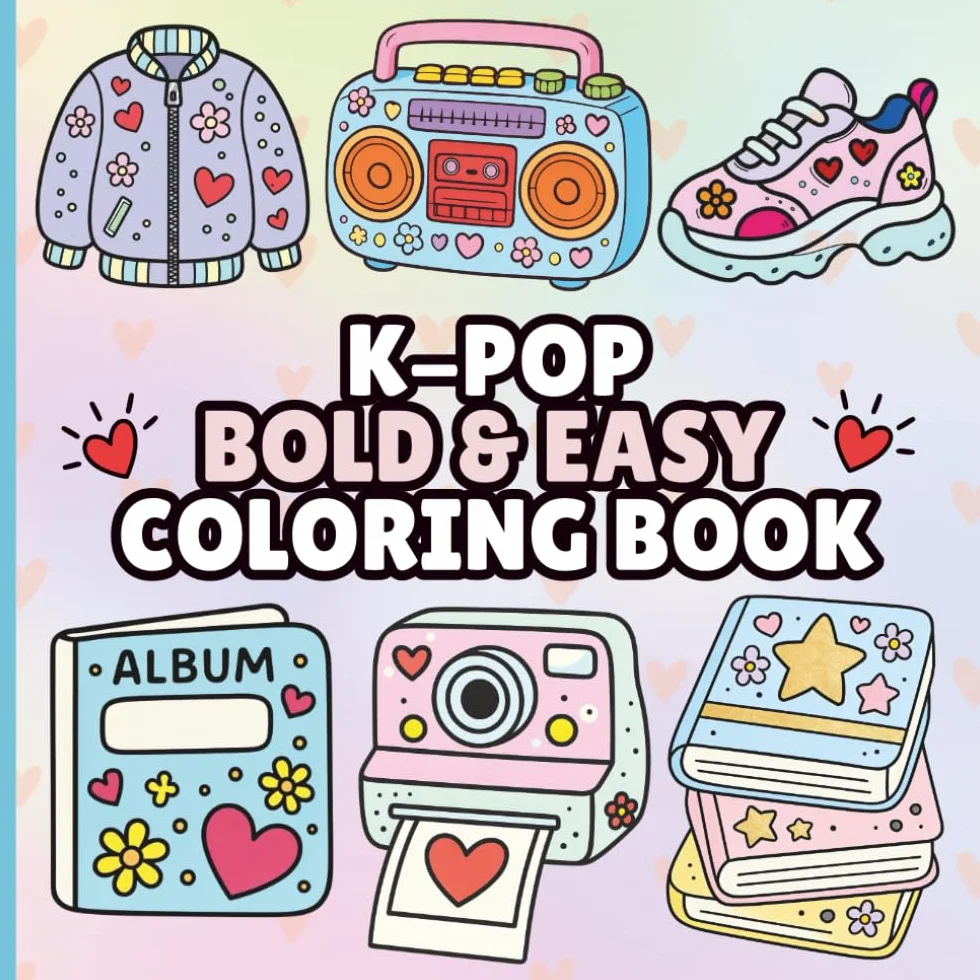 K-POP Bold and Easy Coloring Book: Simple Cute Designs Featuring Korean Pop Culture, Lightsticks, Finger Hearts, Music Aesthetics for Tweens Teens Beginners