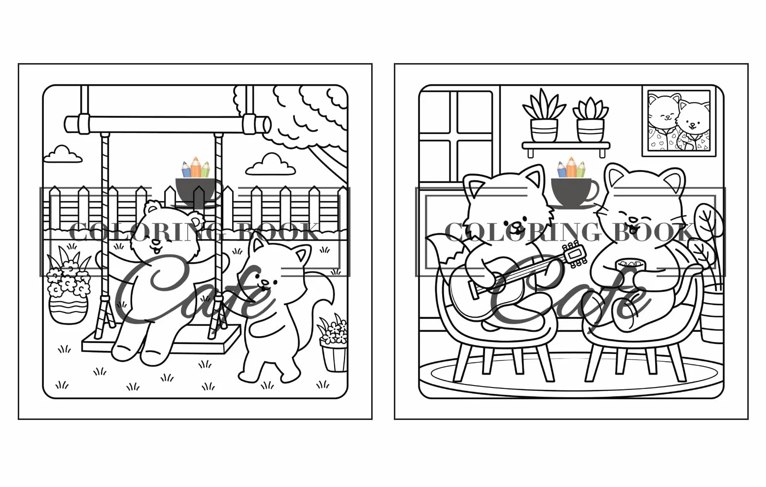 Paws & Hearts Coloring Book for Adults Teens Cozy Love Scenes Adorable Animals