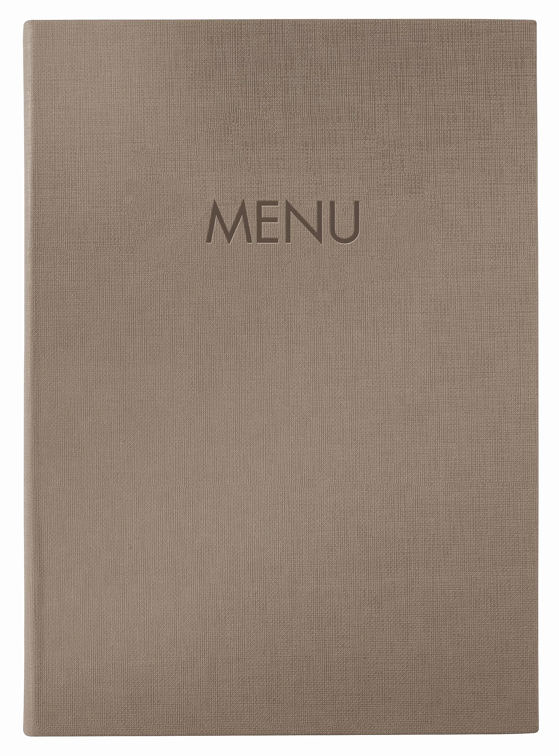 SIGEL SM210 zestaw 5 segregatorów menu z elastycznym sznurkiem, z 2 przezroczystymi kieszeniami na 8 arkuszy DIN A4, wytłaczanie menu, ciemnobeżowe