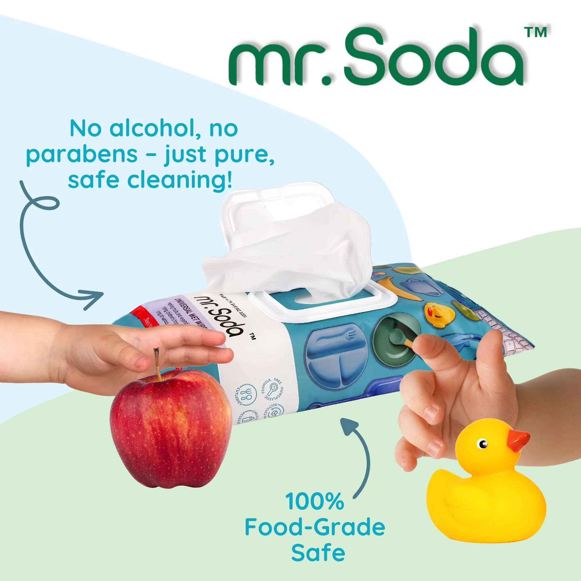 Mr. Soda Chusteczki Nawilżane do Żywności 80 sztuk, 100% Bawełna, Bezalkoholowe i Bez Parabenów