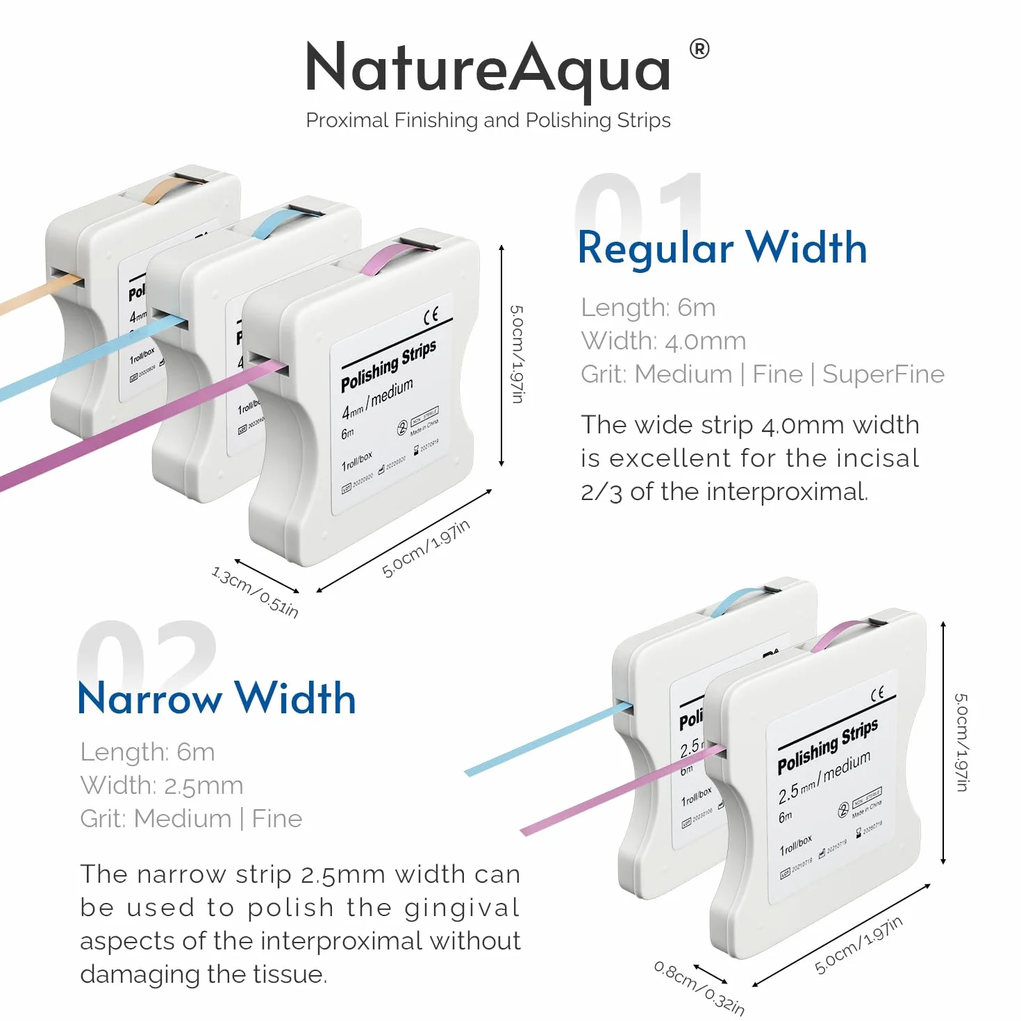 NatureAqua Papier ścierny do zębów paski polerujące 50 μm 4 mm