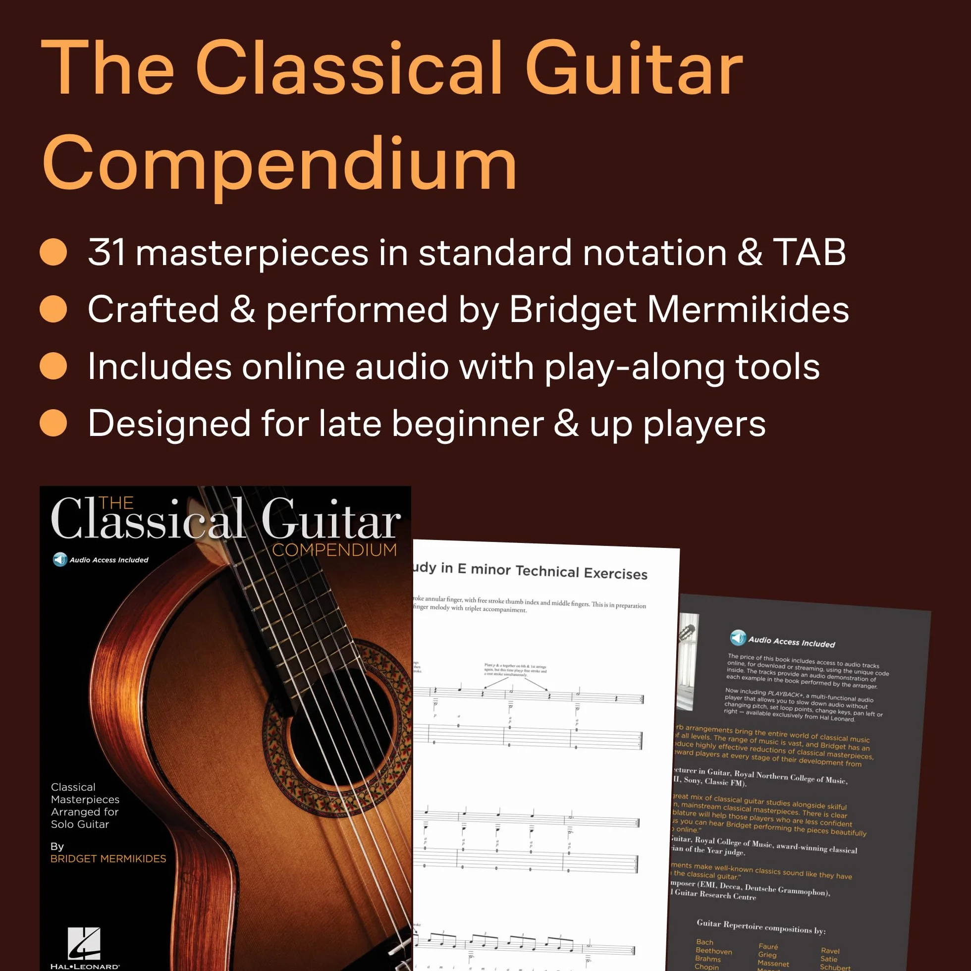 The Classical Guitar Compendium - Classical Masterpieces Arranged for Solo Guitar (Tablature Edition) Book/Online Audio
