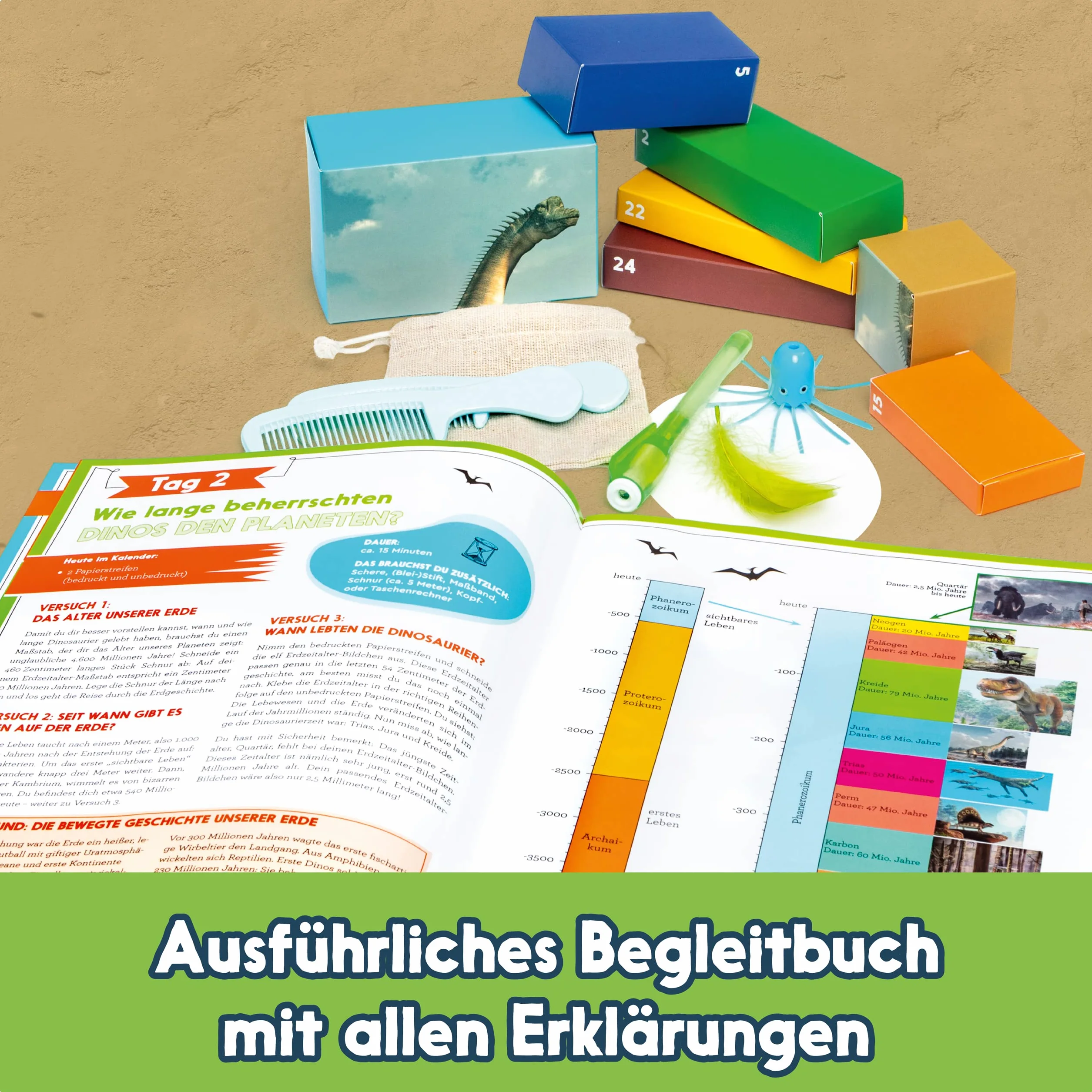 FRANZIS 67205 GEOlino Adventskalender Dinosaurier 24 Experimente für Kinder ab 8 Jahren