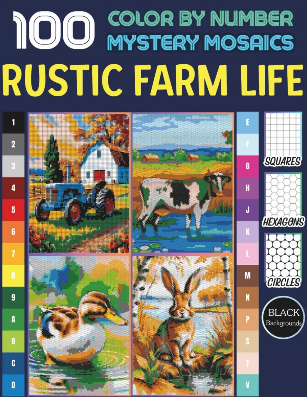 100 Pages of Rustic Farm Life Color by Number for Adults: Mystery Pixel Art Coloring with Country Animals & Barn Scenes